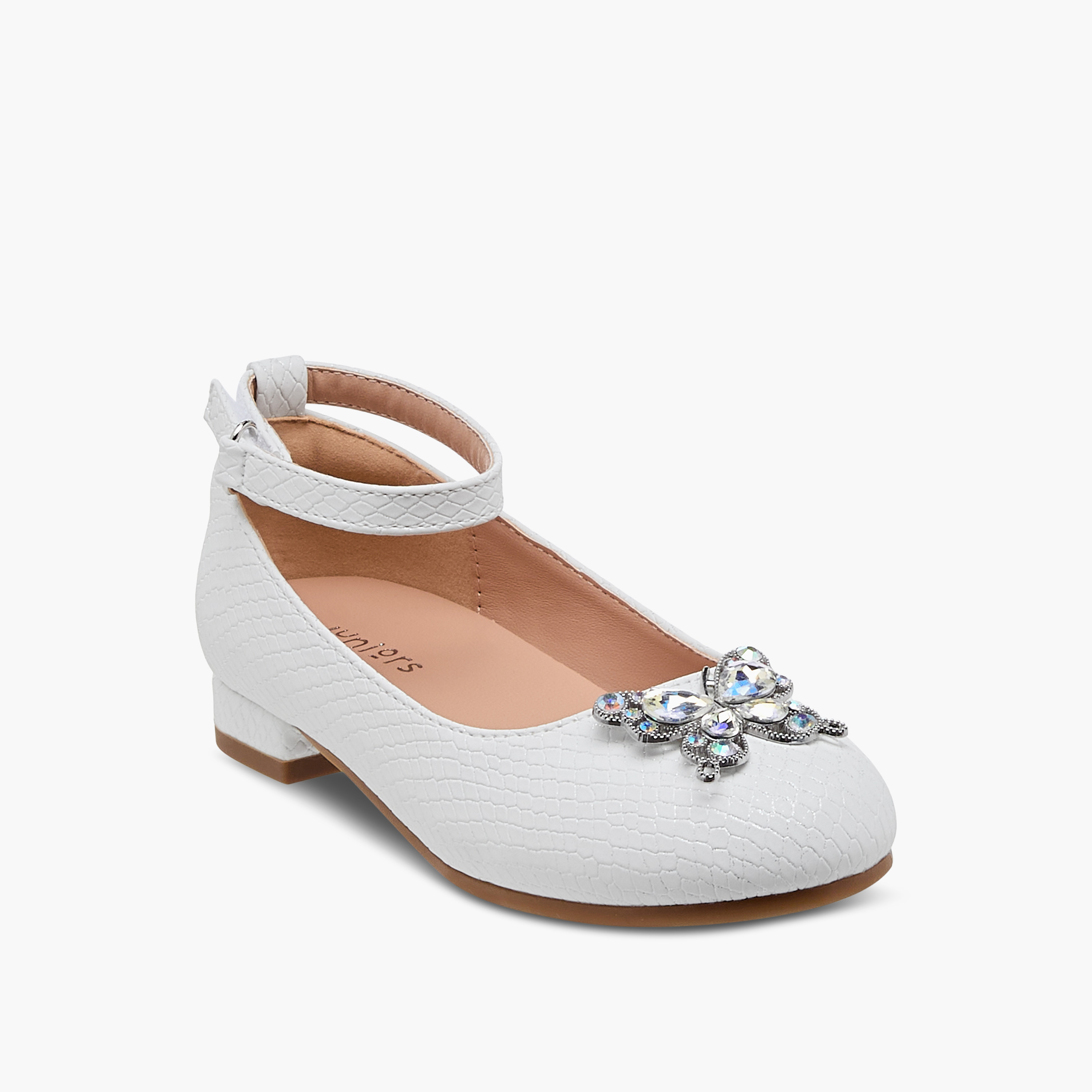 Juniors Butterfly Embellished Ballerina Shoes with Hook and Loop Closure-girls-shoes-ballerinas-image-2