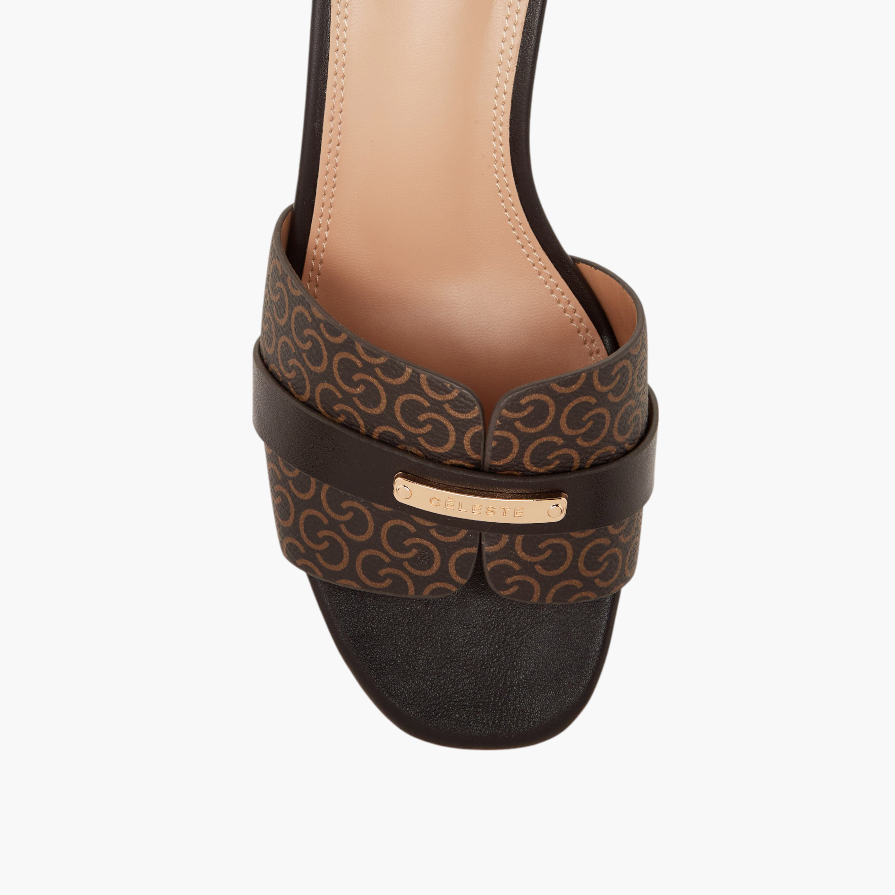 صندل سهل الارتداء بتفاصيل مونوجرام وكعب صغير للنساء من سيليست-women-shoes-sandals-heeled-image-4