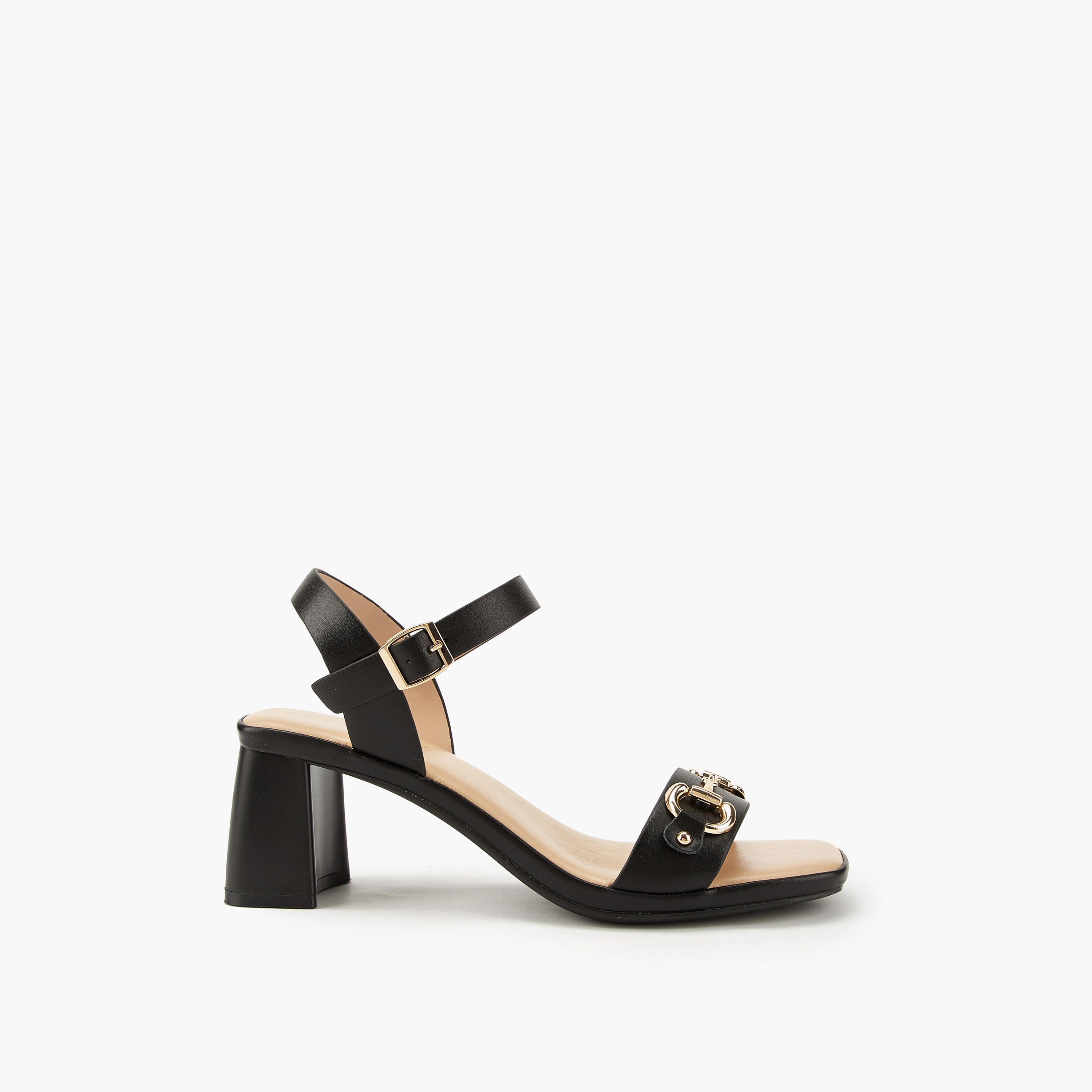 Paprika Metal Accent Block Heel Sandals with Buckle Closure-women-shoes-heels-image-2