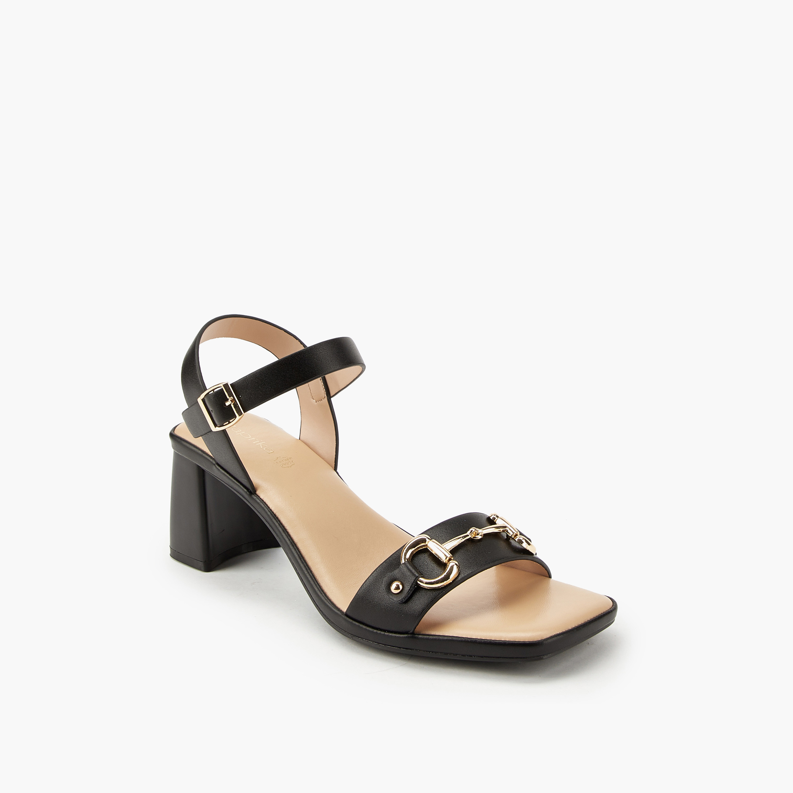 Paprika Metal Accent Block Heel Sandals with Buckle Closure-women-shoes-heels-image-3