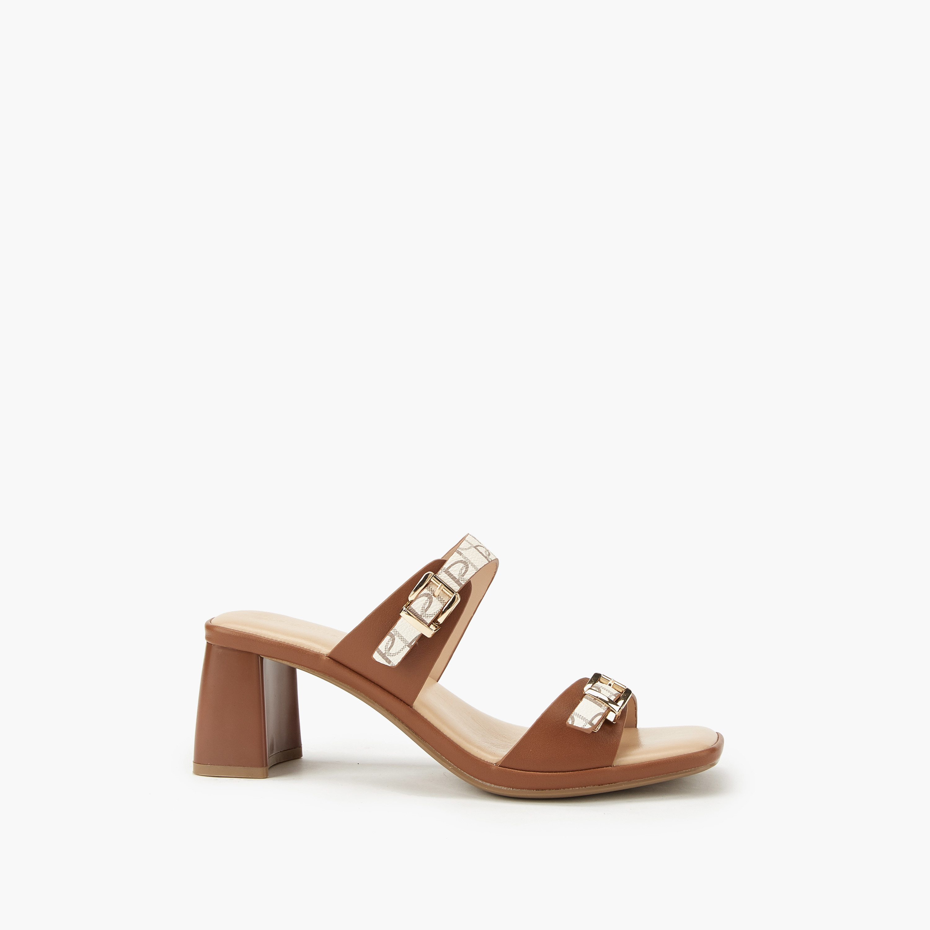 Paprika Buckle Accent Slip-On Sandals with Block Heels-women-shoes-heels-image-2