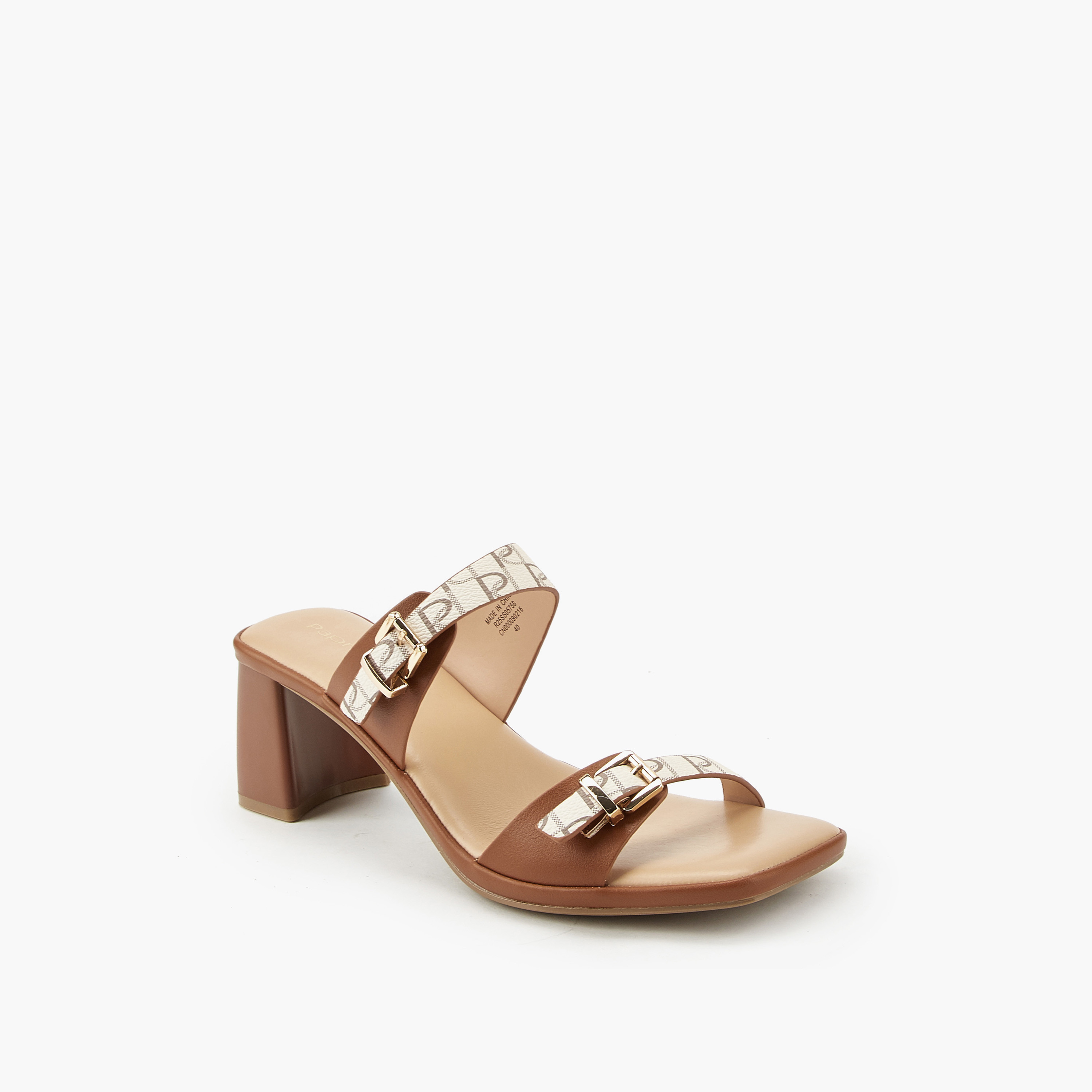 Paprika Buckle Accent Slip-On Sandals with Block Heels-women-shoes-heels-image-3