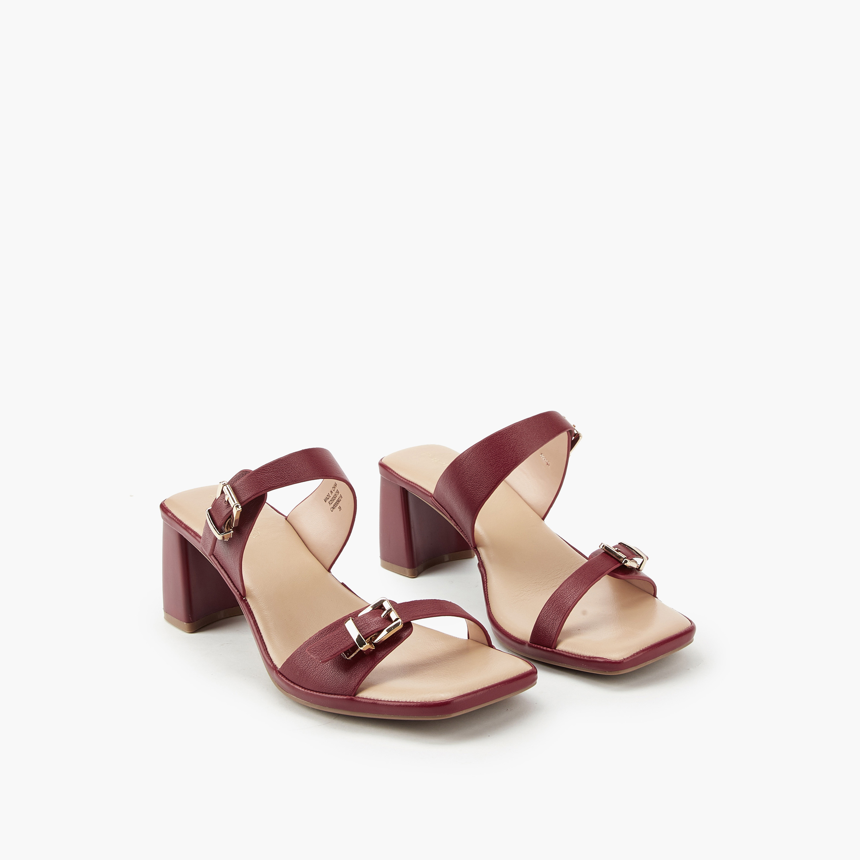 Paprika Buckle Accent Slip-On Sandals with Block Heels-women-shoes-heels-image-1
