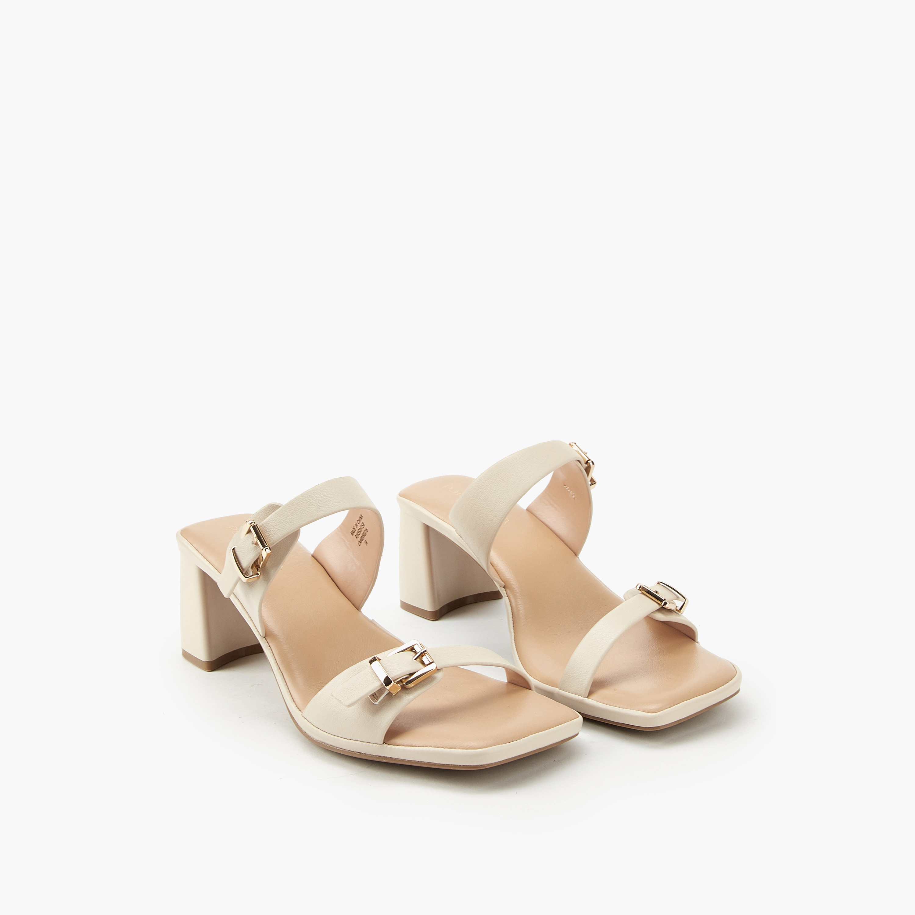 Paprika Buckle Accent Slip-On Sandals with Block Heels-women-shoes-heels-image-1