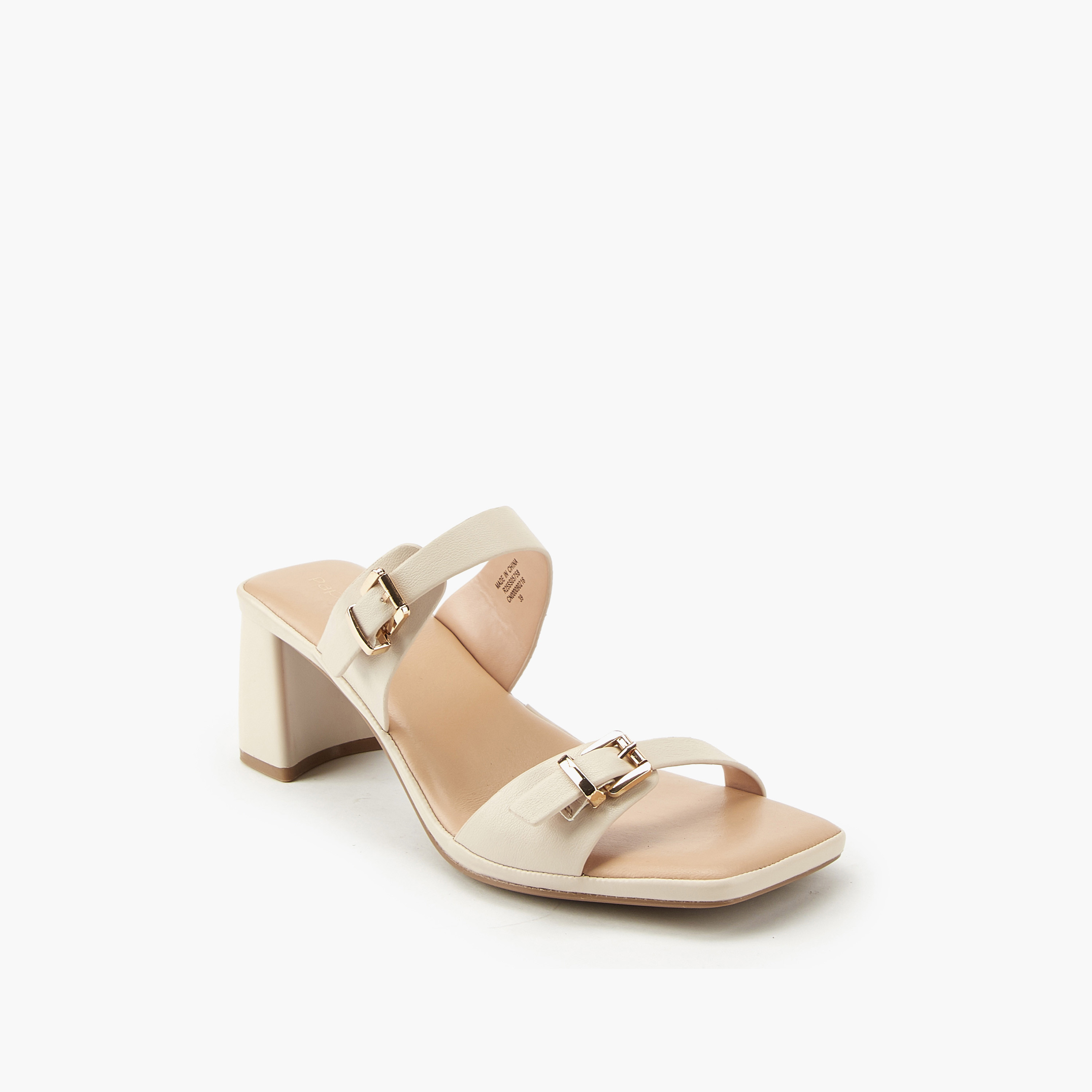 Paprika Buckle Accent Slip-On Sandals with Block Heels-women-shoes-heels-image-3