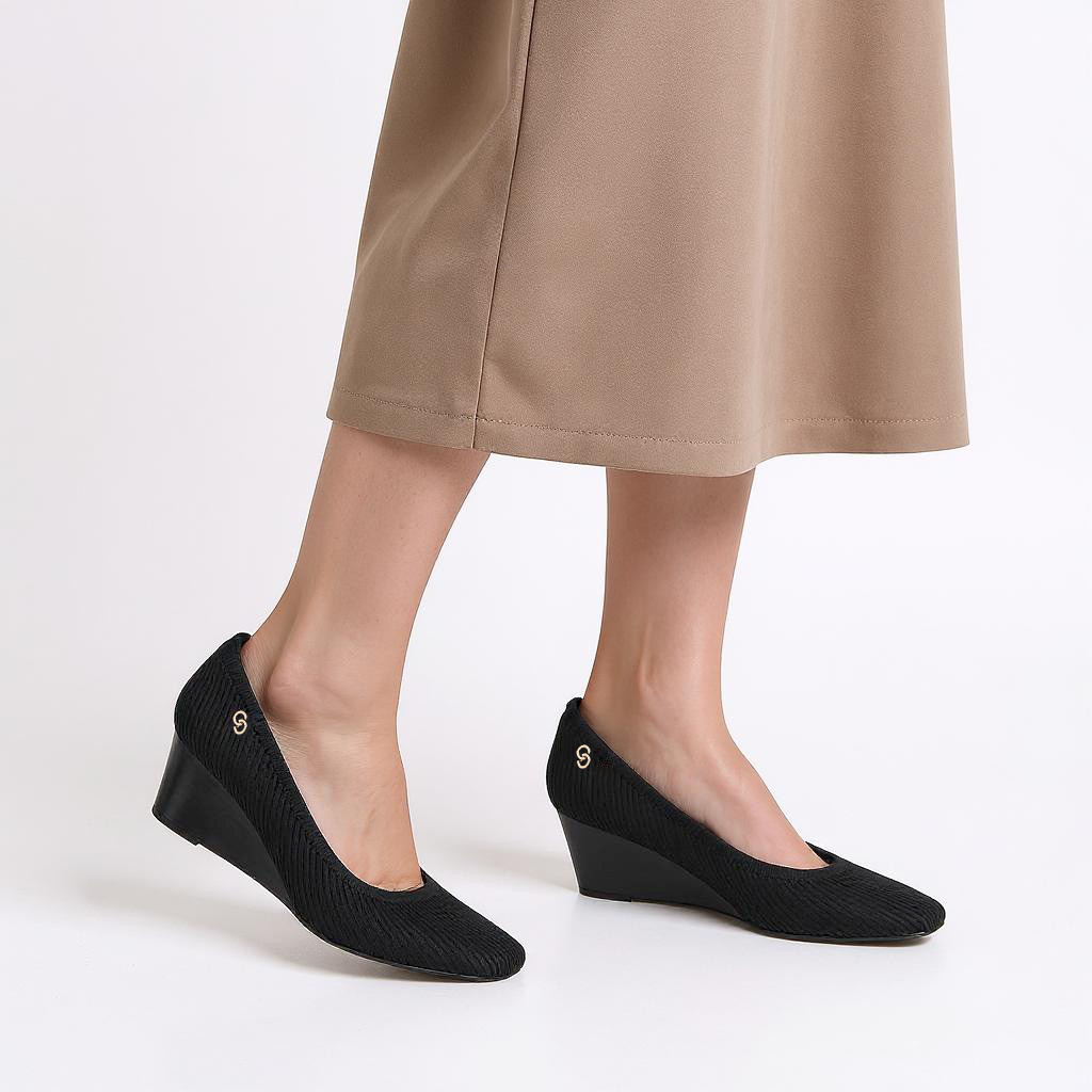 Celeste Women's Textured Slip-On Wedge Heel Shoes-women-shoes-heels-image-2
