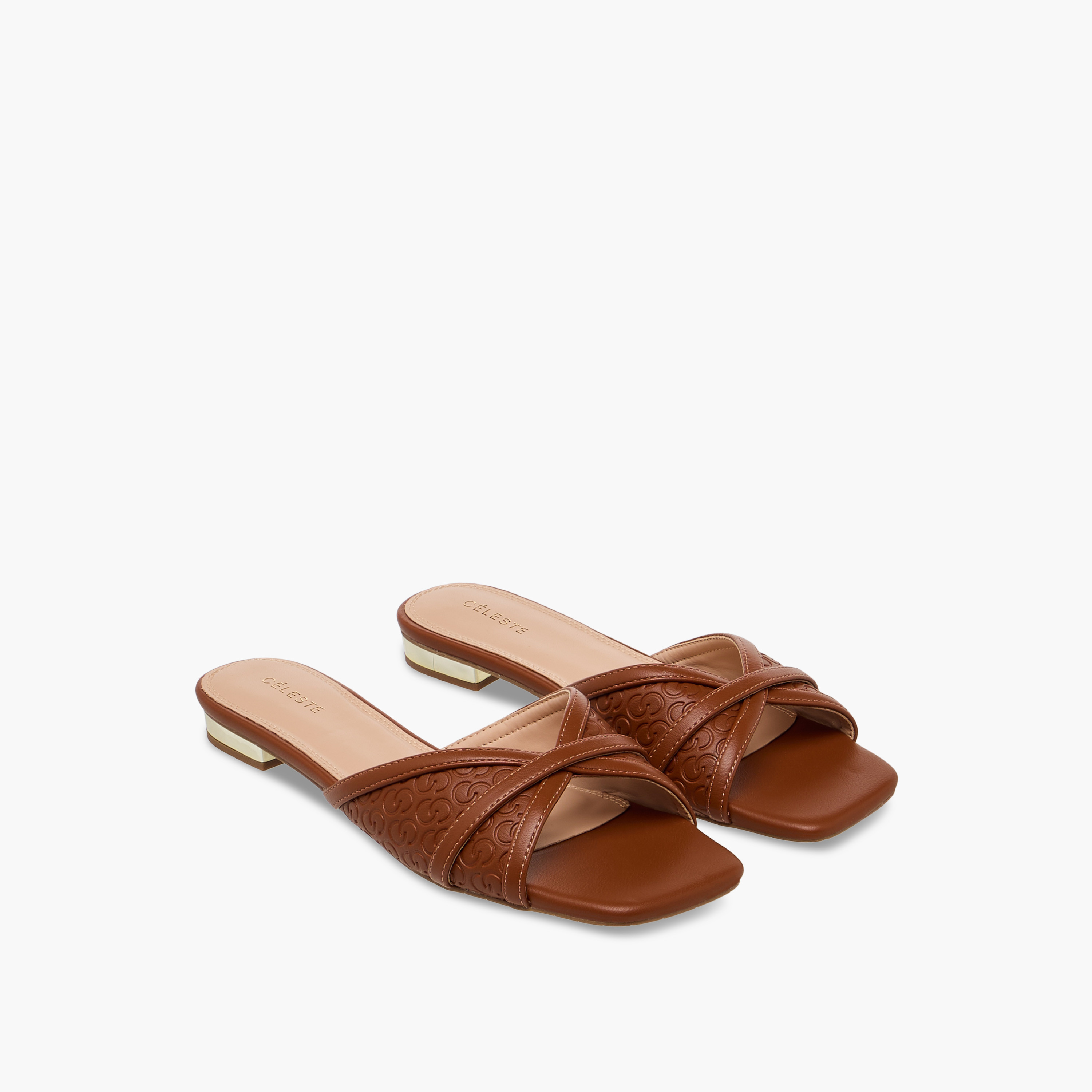 Celeste Women Monogram Embossed Sandals-women-shoes-flats-sandals-image-1