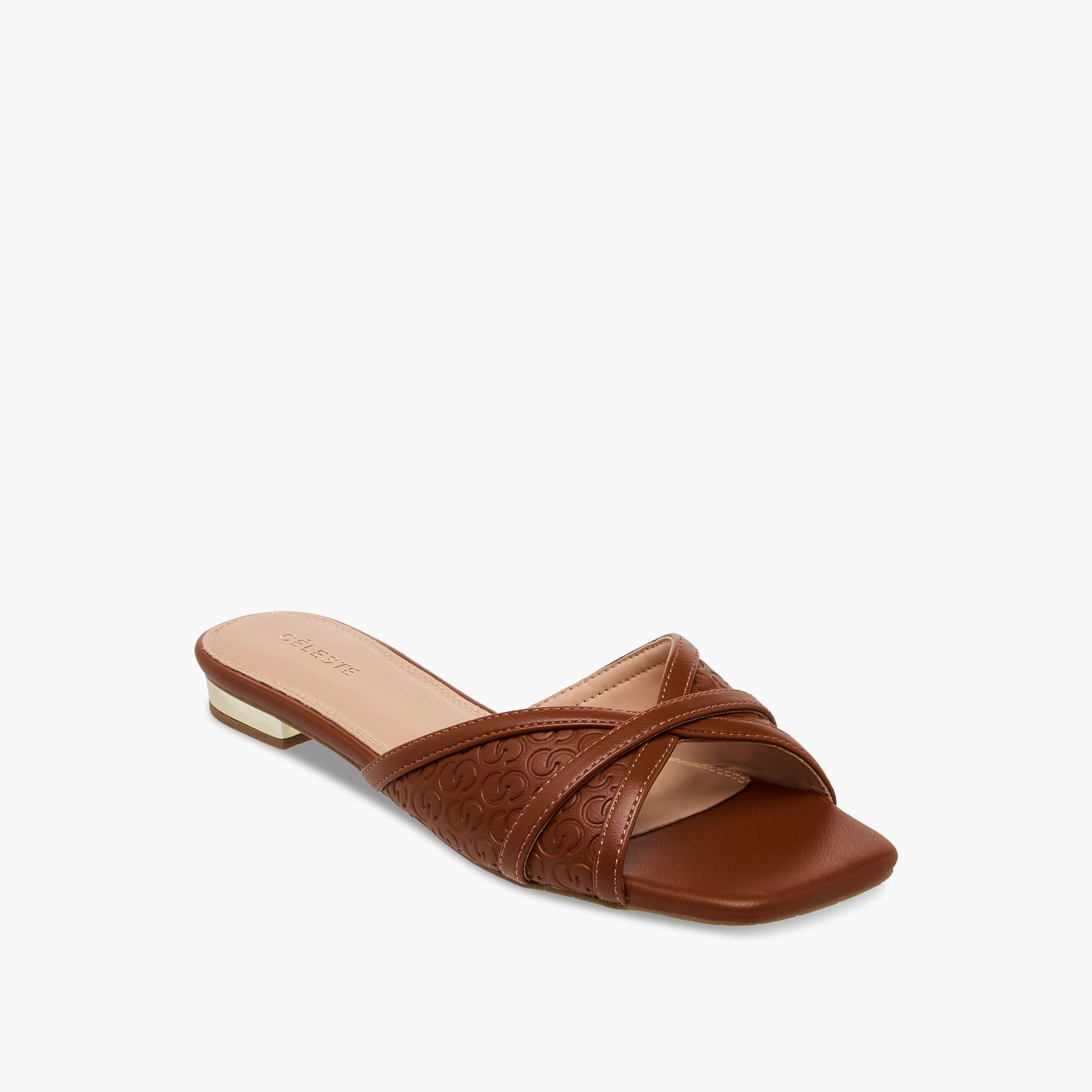 Celeste Women Monogram Embossed Sandals-women-shoes-flats-sandals-image-2