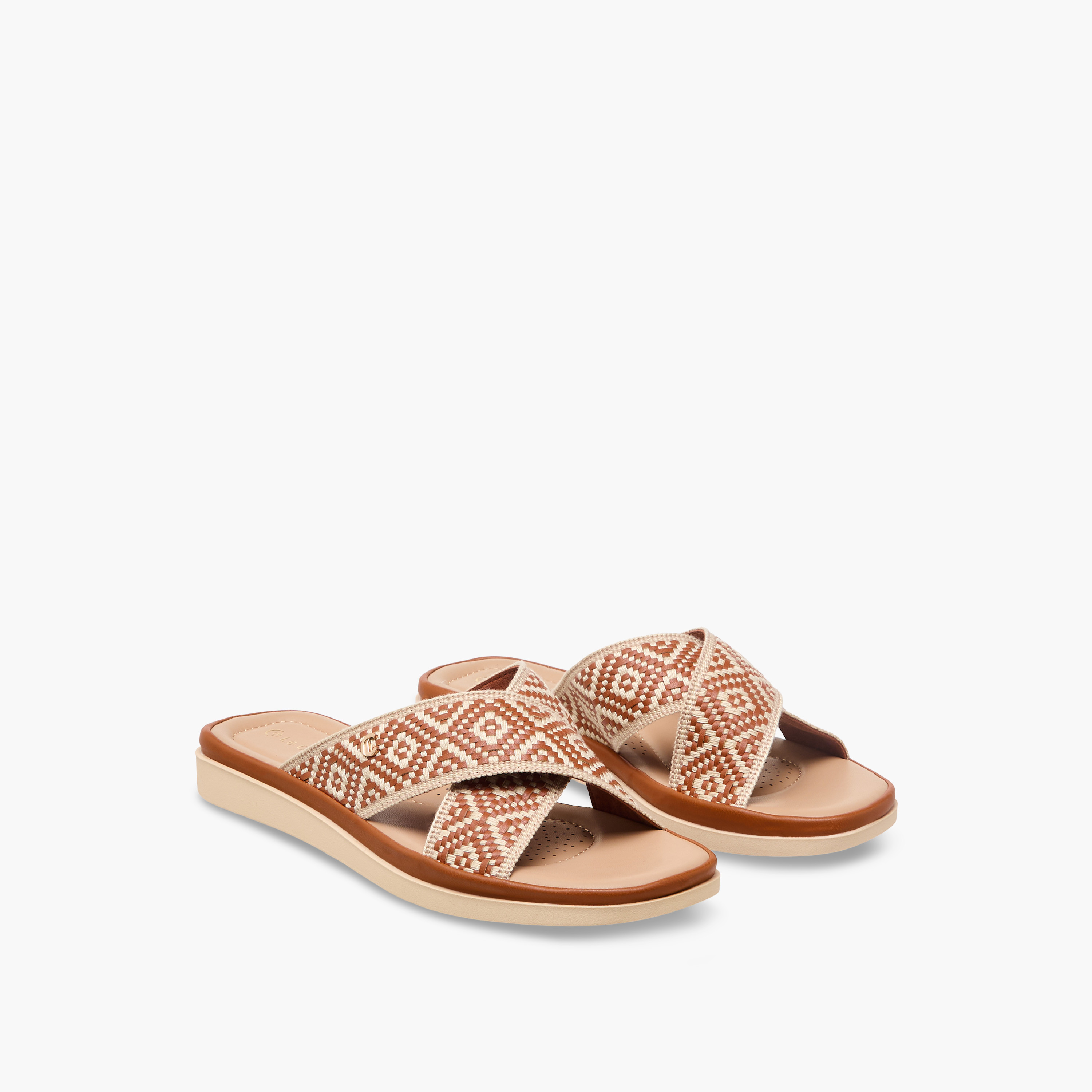 Le Confort Women Textured Cross Strap Comfort Sandals-women-shoes-flats-sandals-image-1