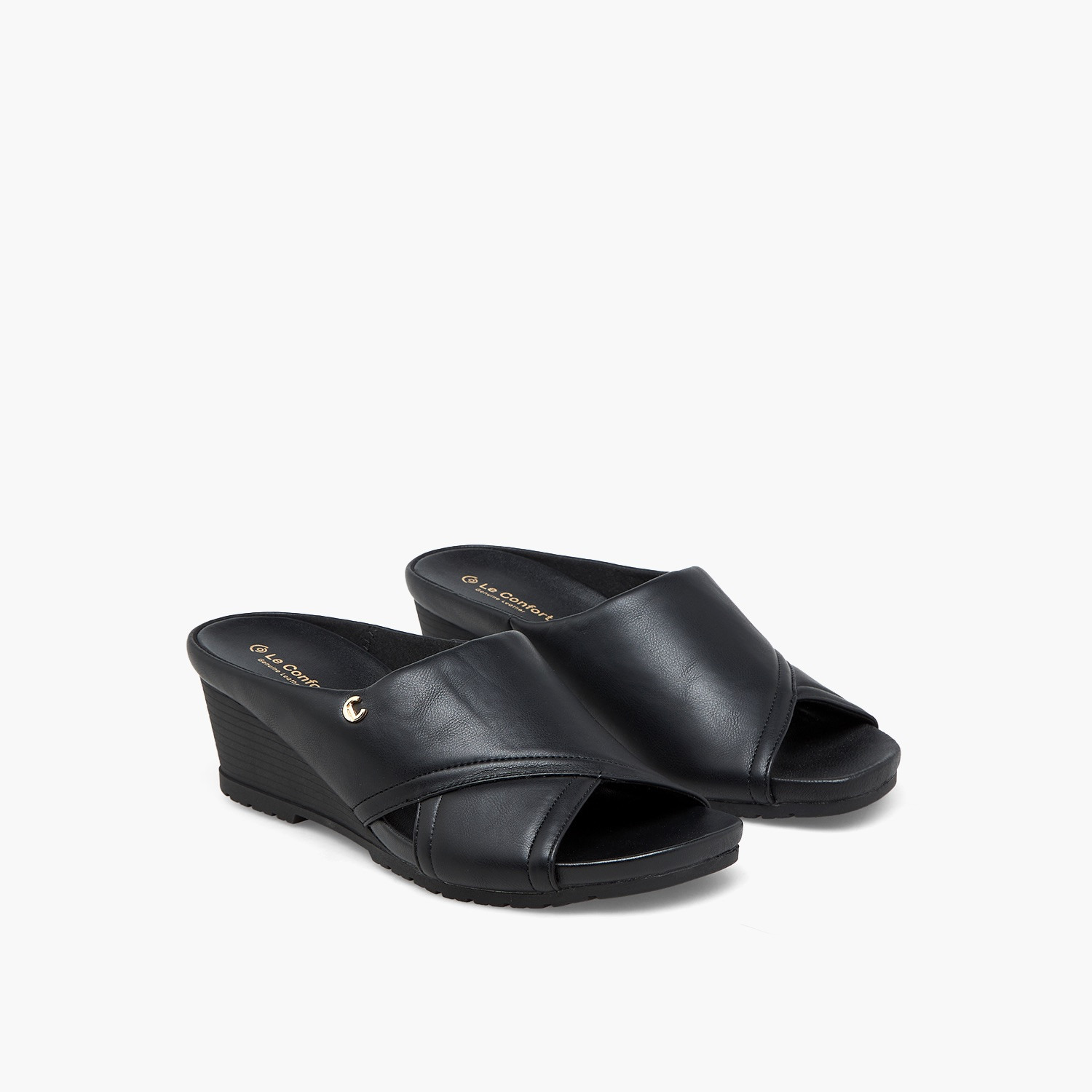 Le Confort Textured Cross Strap Wedge Heel Sandals-women-shoes-sandals-heeled-image-1