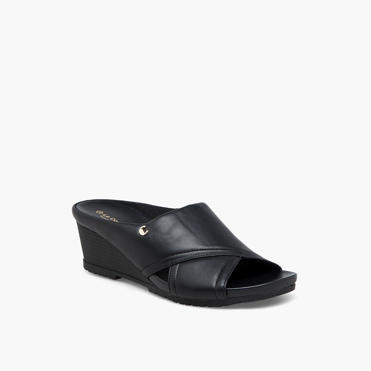 Le Confort Textured Cross Strap Wedge Heel Sandals-women-shoes-sandals-heeled-image-2