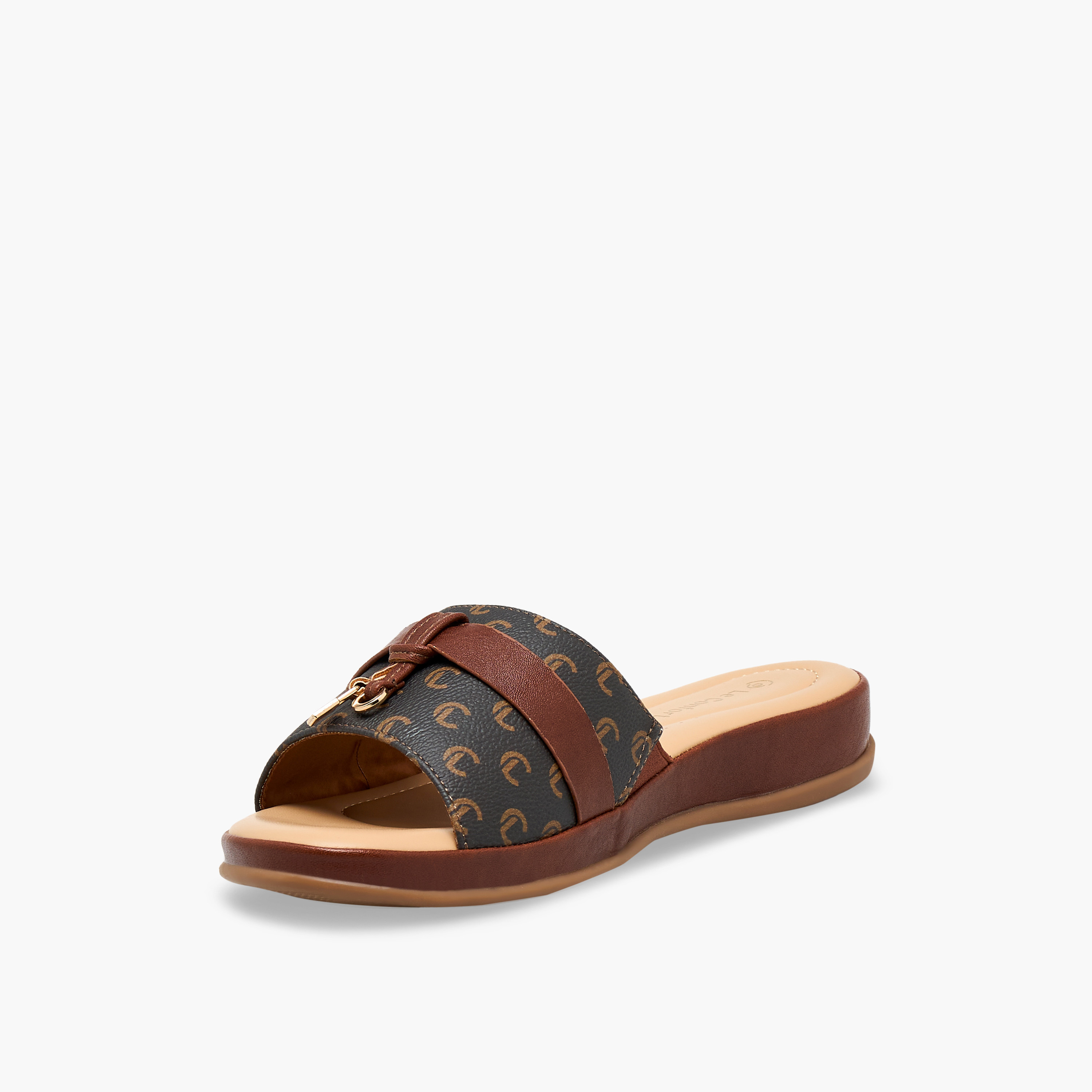 Le Confort Women Monogram Print Slip-On Sandals-women-shoes-sandals-flats-image-4