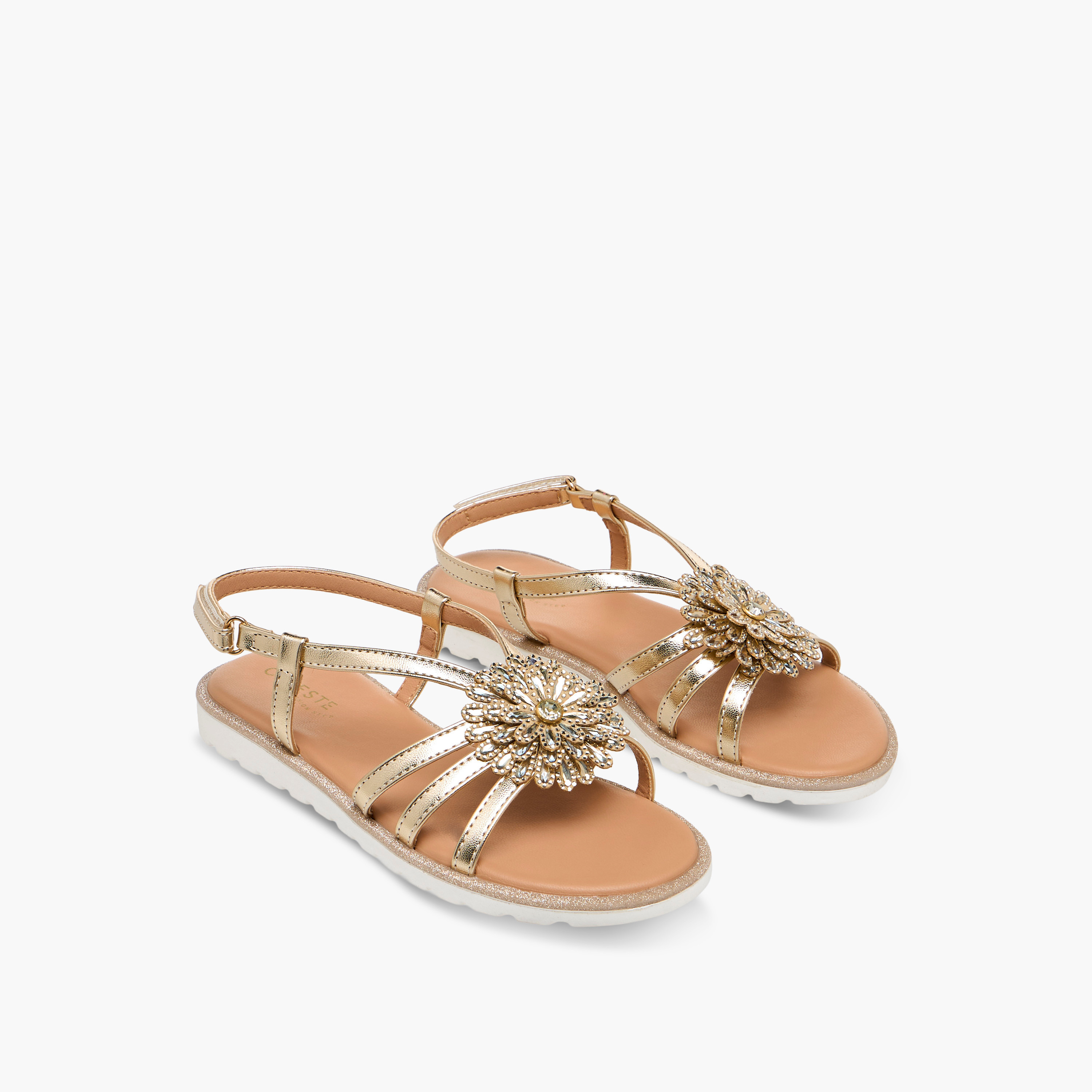 Celeste Girls Floral Embellished Sandals-girls-shoes-sandals-image-1