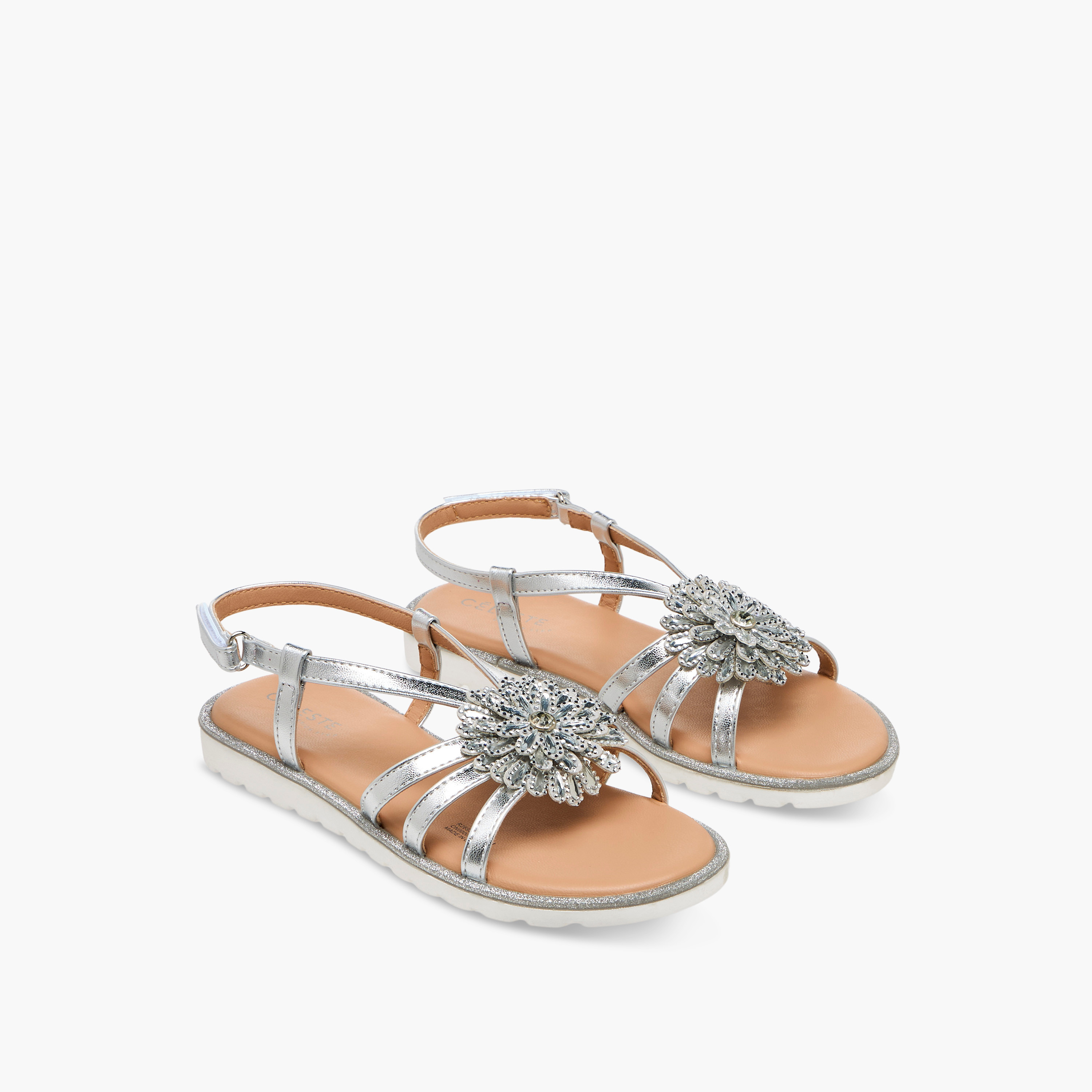 Celeste Girls Floral Embellished Sandals-girls-shoes-sandals-image-1