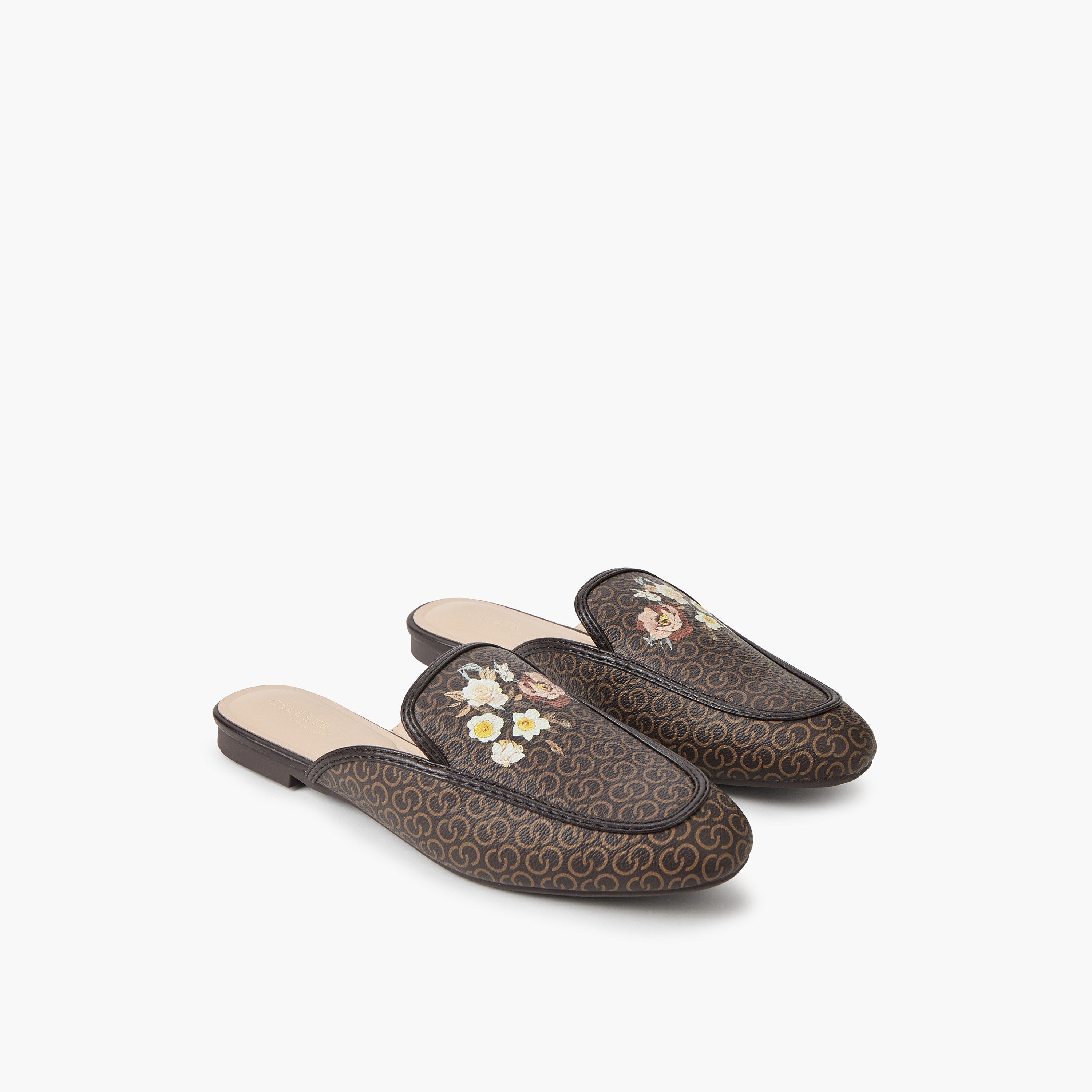 Celeste Women Monogram Floral Print Mules-women-shoes-flats-mules-image-1