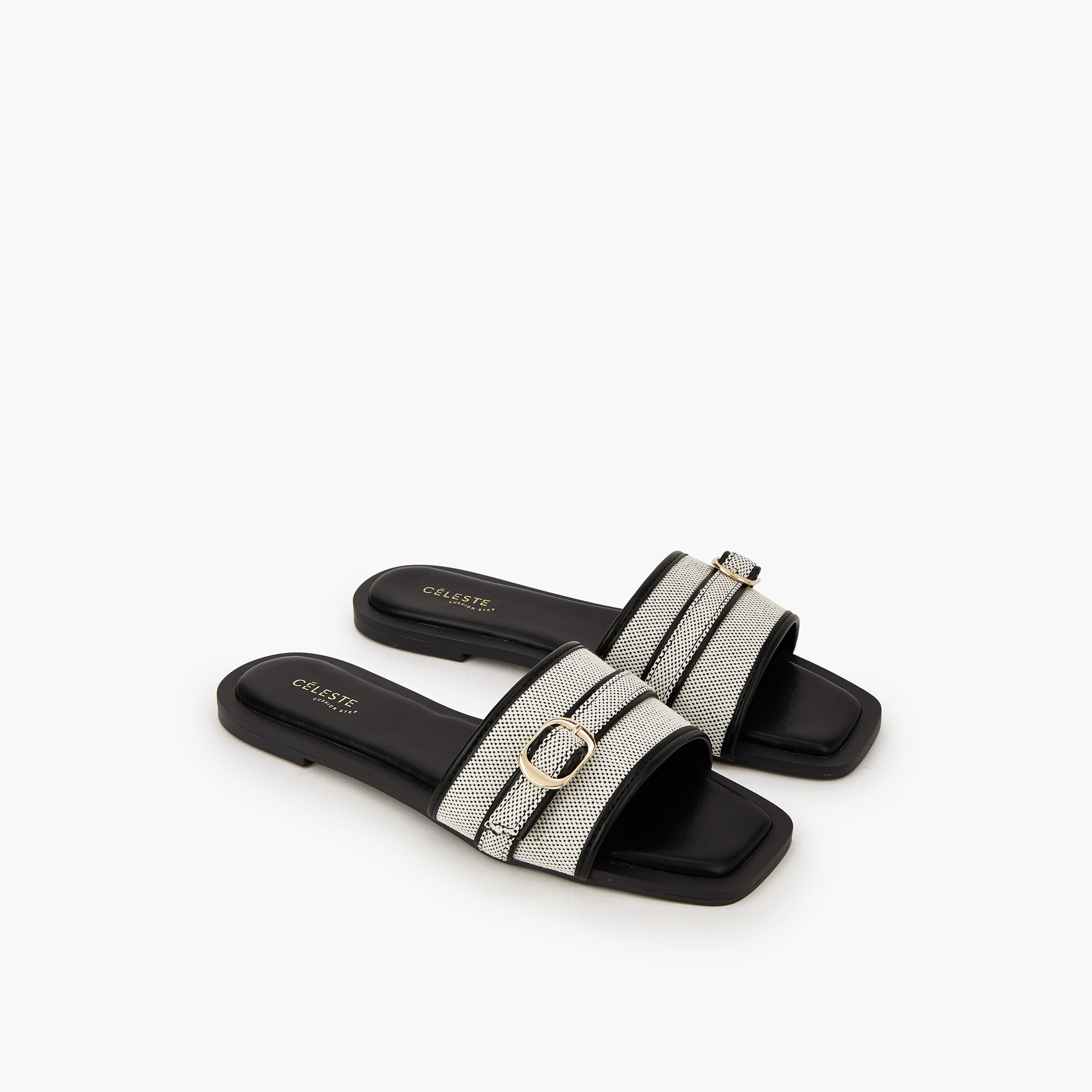 Celeste Women Textured Buckle Detail Flat Sandals-women-shoes-sandals-flats-image-1