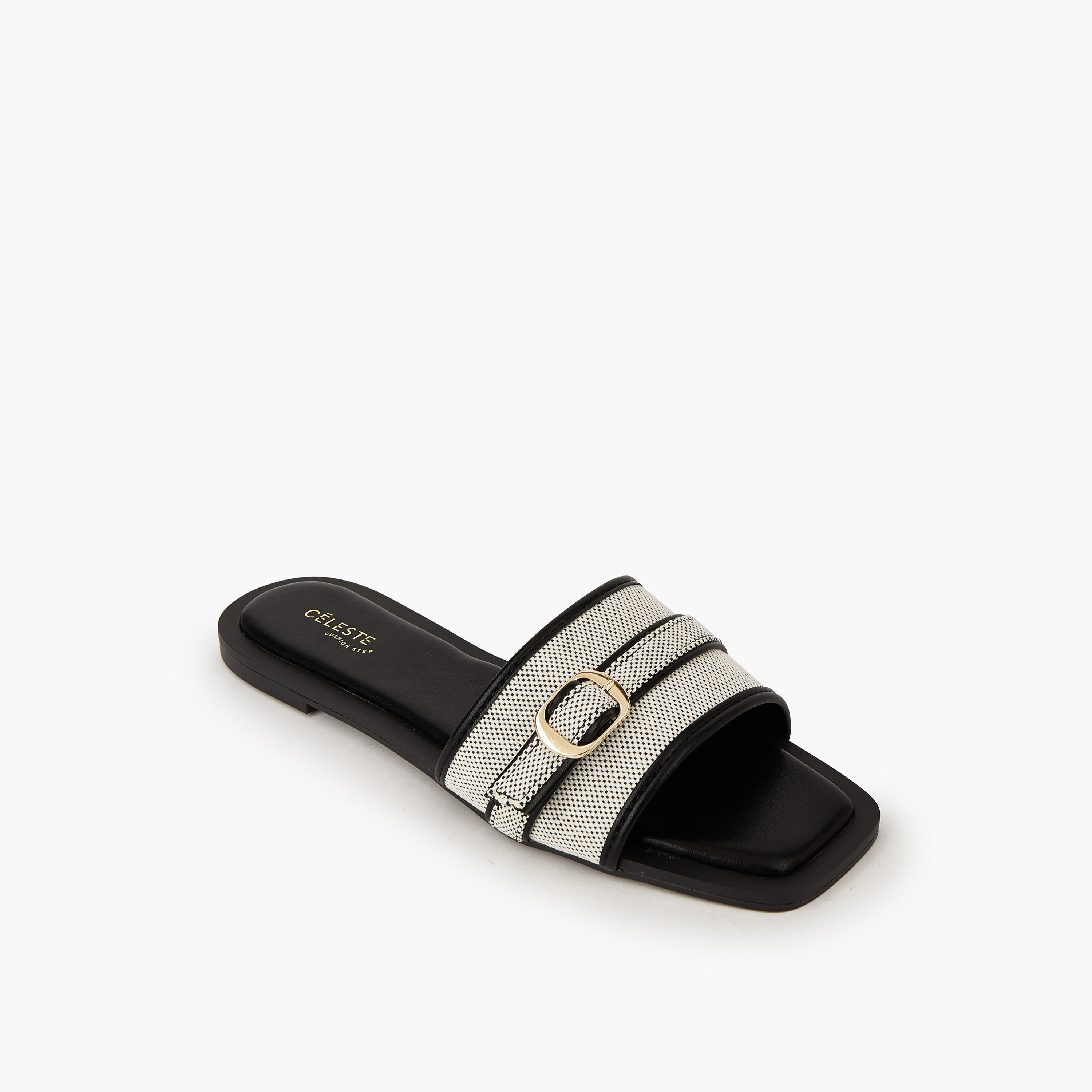 Celeste Women Textured Buckle Detail Flat Sandals-women-shoes-sandals-flats-image-2