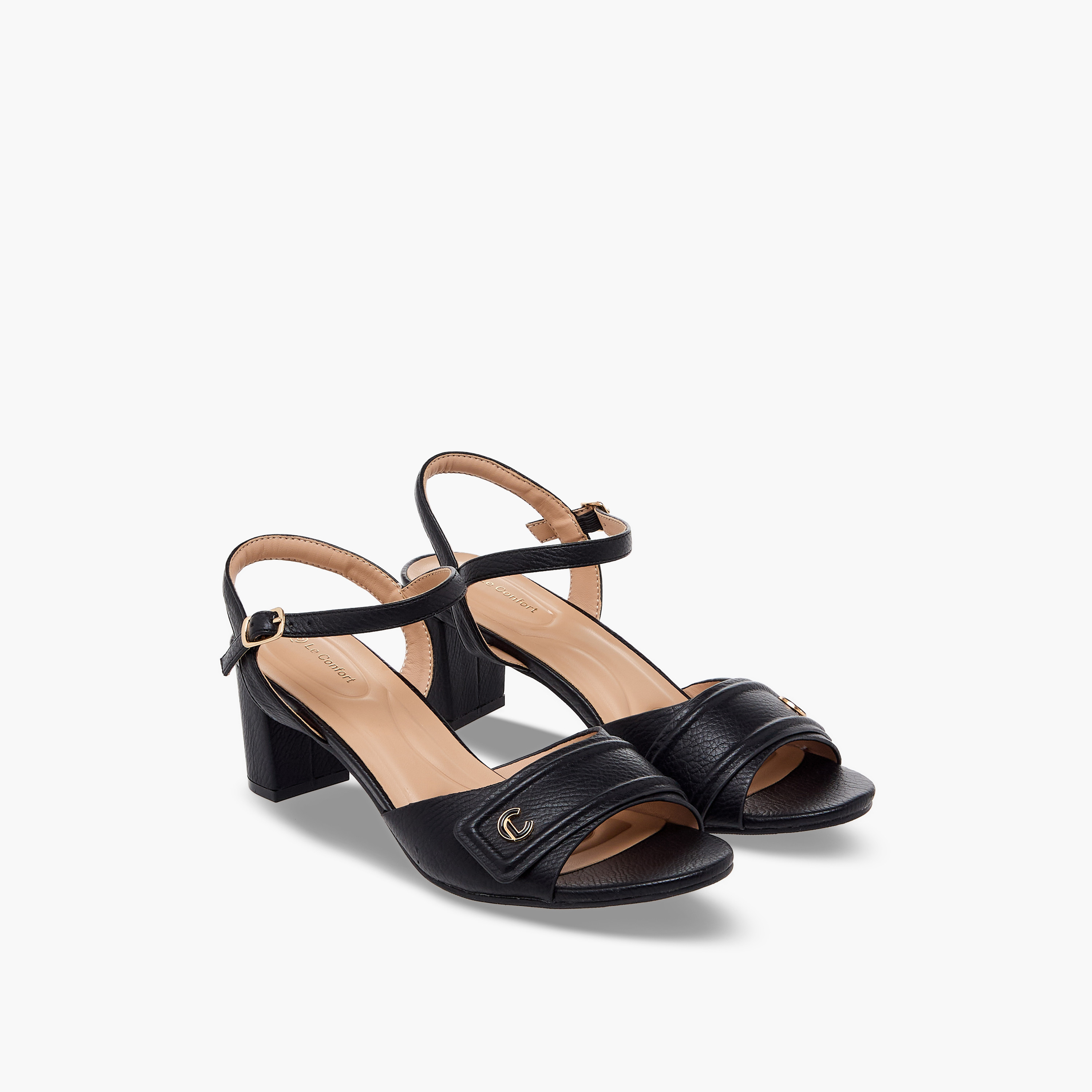 Le Confort Women Textured Block Heel Sandals-women-shoes-sandals-heeled-image-1