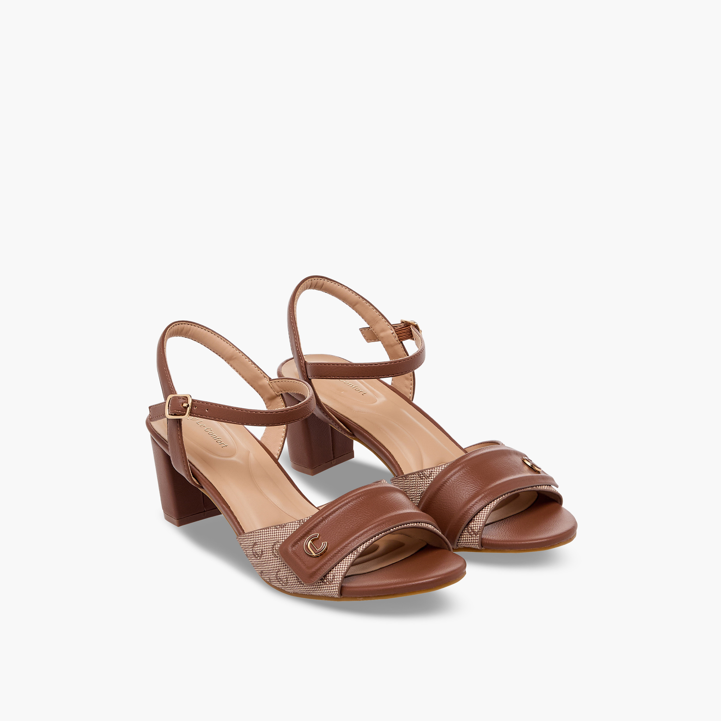 Le Confort Women Monogram Print Block Heel Sandals-women-shoes-sandals-heeled-image-1