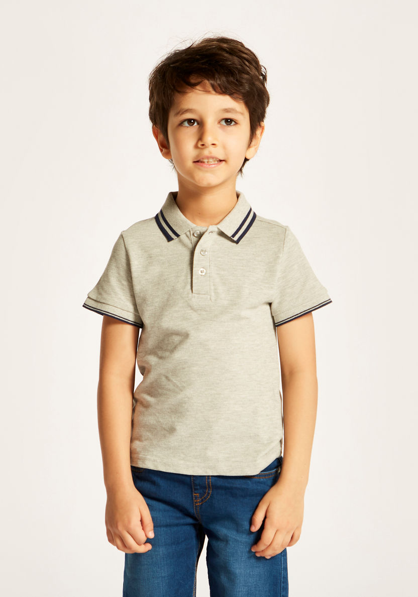 Juniors Textured Polo T-shirt with Short Sleeves-T Shirts-image-1