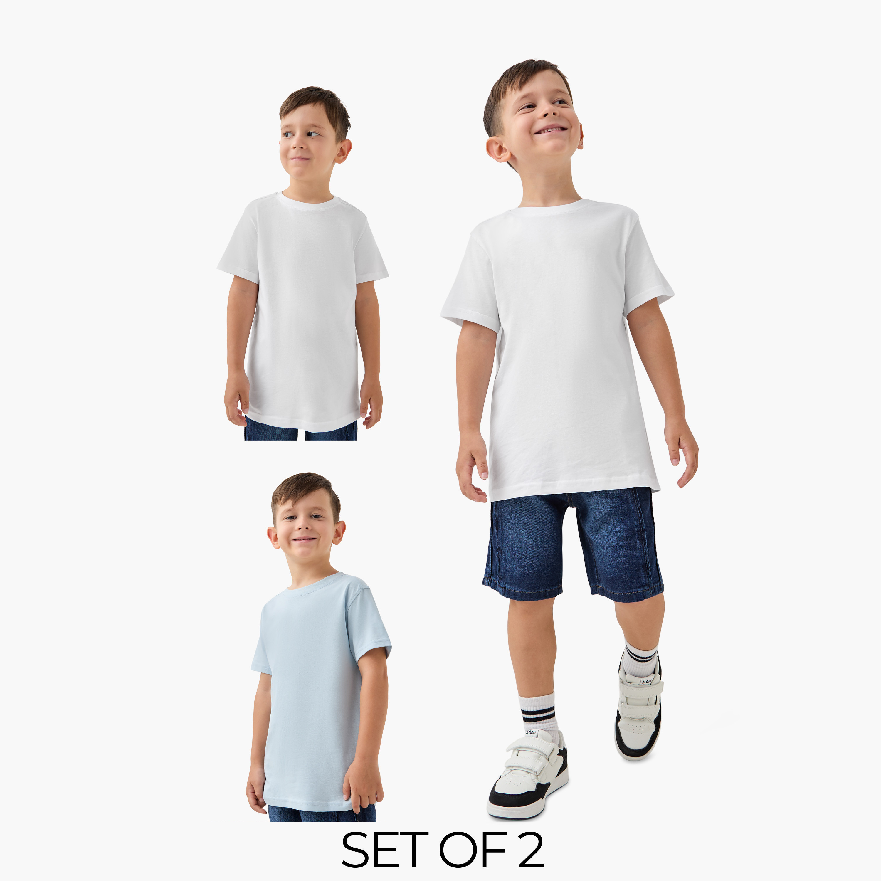 تيشيرتات سادة بياقة ضيقة وأكمام قصيرة من جونيورز - طقم من قطعتين-boys-clothing-tshirtsandpolos-image-1