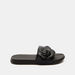 Textured Open Toe Slide Slippers with Floral Accent-Women%27s Flip Flops & Beach Slippers-thumbnailMobile-1