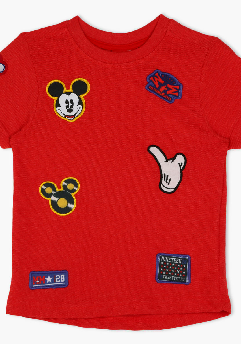 Mickey Mouse Embroidered Crew Neck T-shirt-T Shirts-image-0