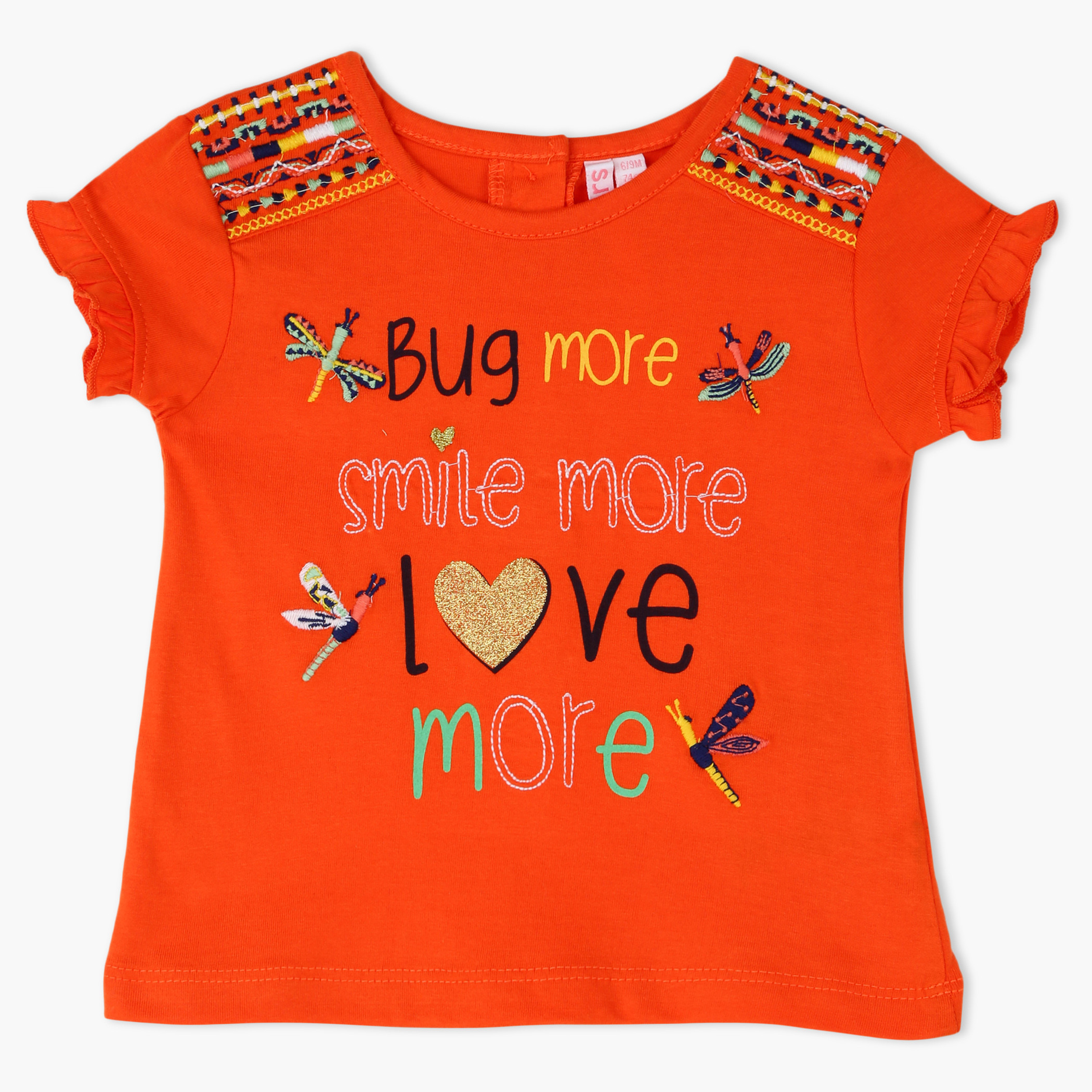 Juniors Embroidered Cap Sleeves T-Shirt.-baby-girls-clothing-tshirts-image-1