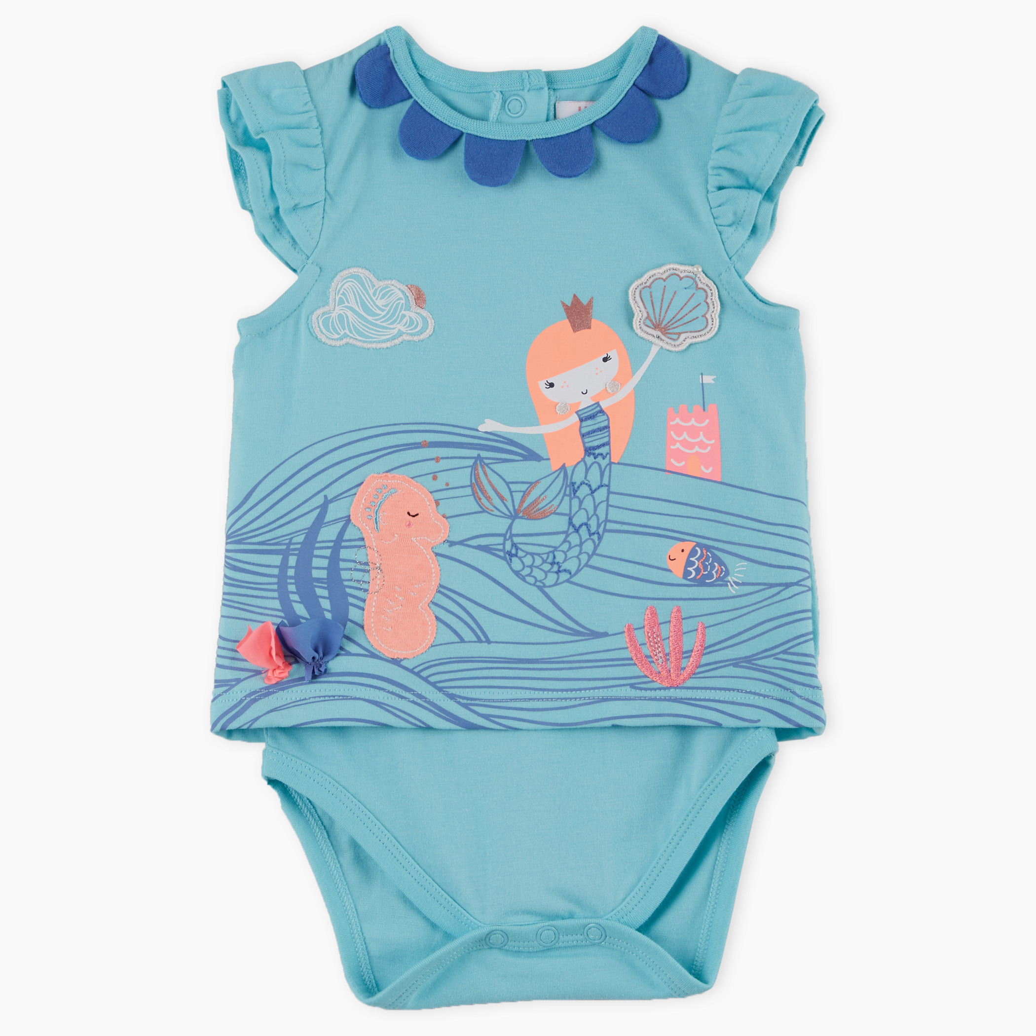أفرول مطرّز بياقة مستديرة من جونيورز-baby-girls-clothing-rompers-image-1