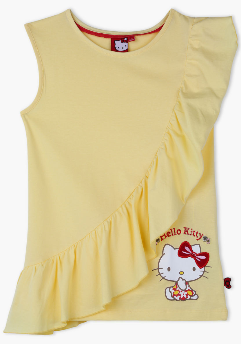 Hello Kitty Printed T-shirt with Ruffle-T Shirts-image-0