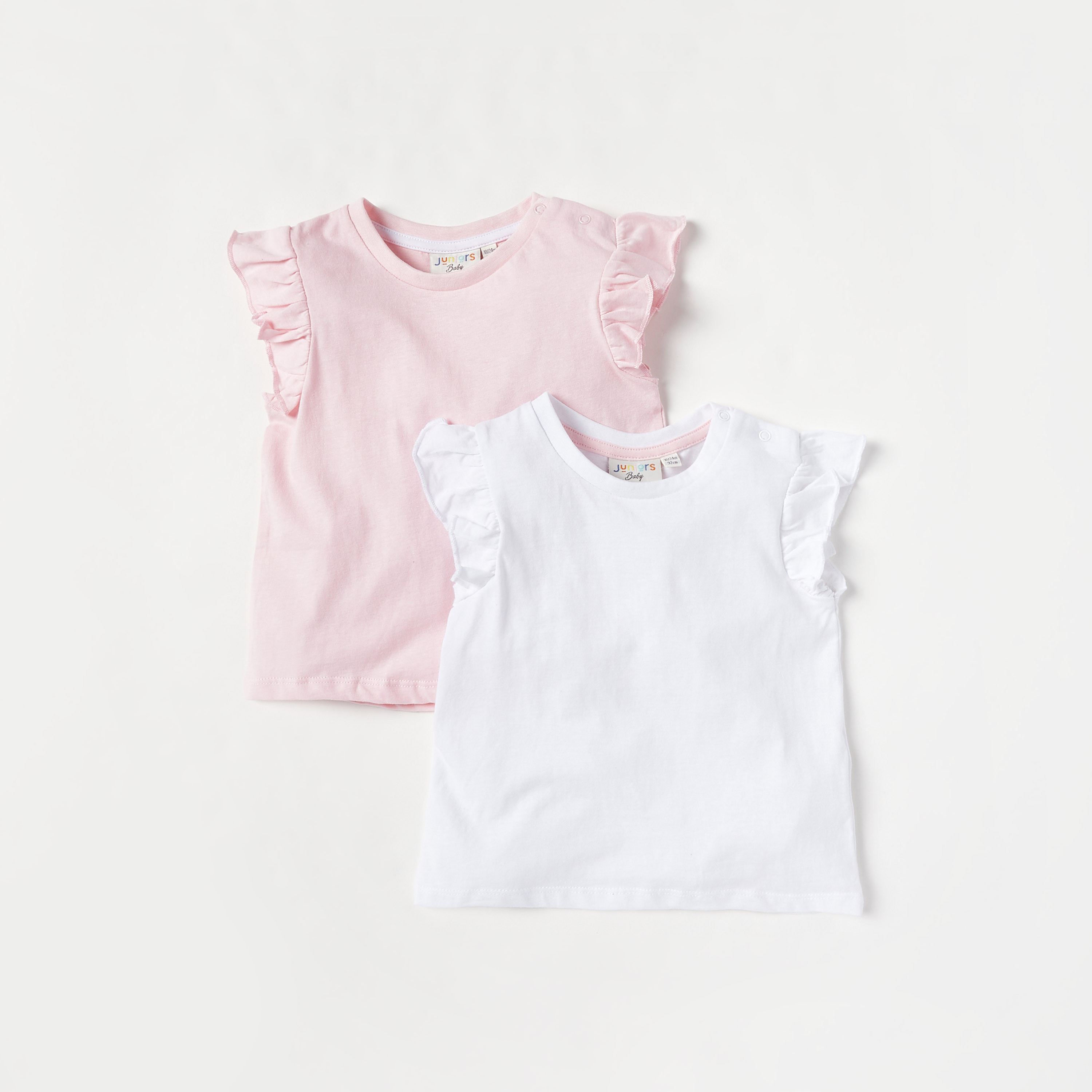 Juniors Solid Crew Neck T-shirt with Cap Sleeves - Set of 2-baby-girls-clothing-tshirts-image-1