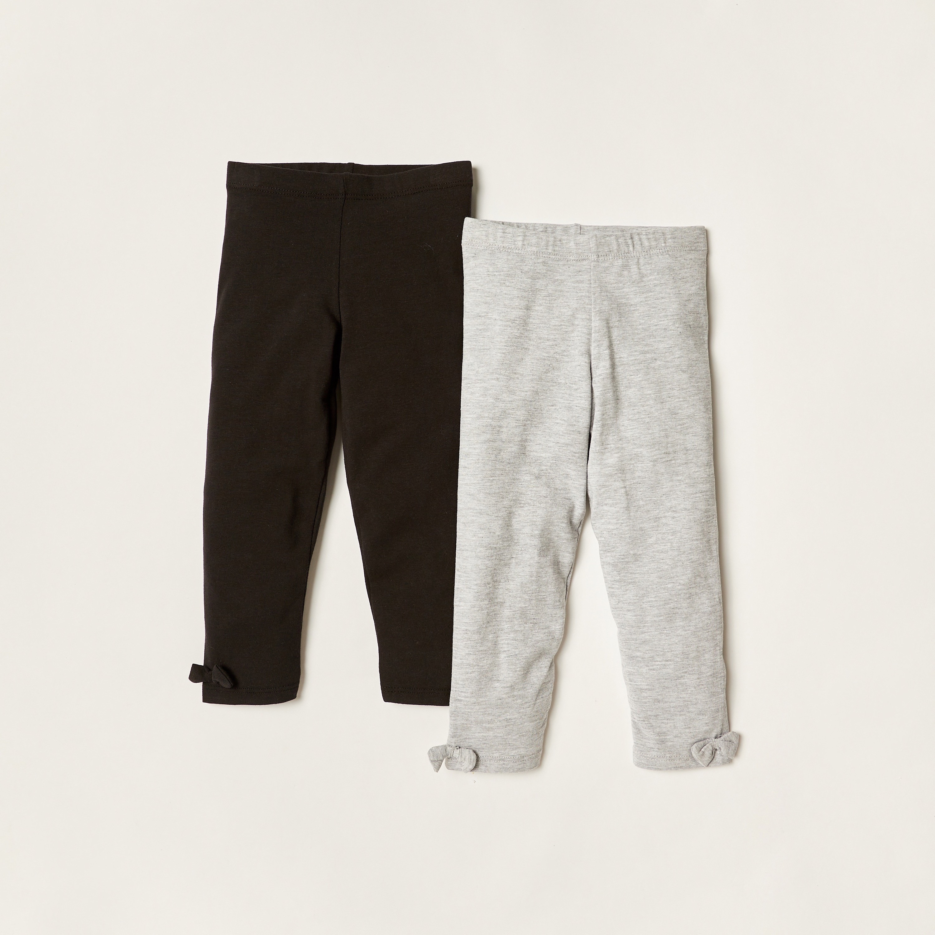 Juniors Solid Leggings with Bow Detail - Set of 2-baby-girls-clothing-bottoms-leggings-image-1