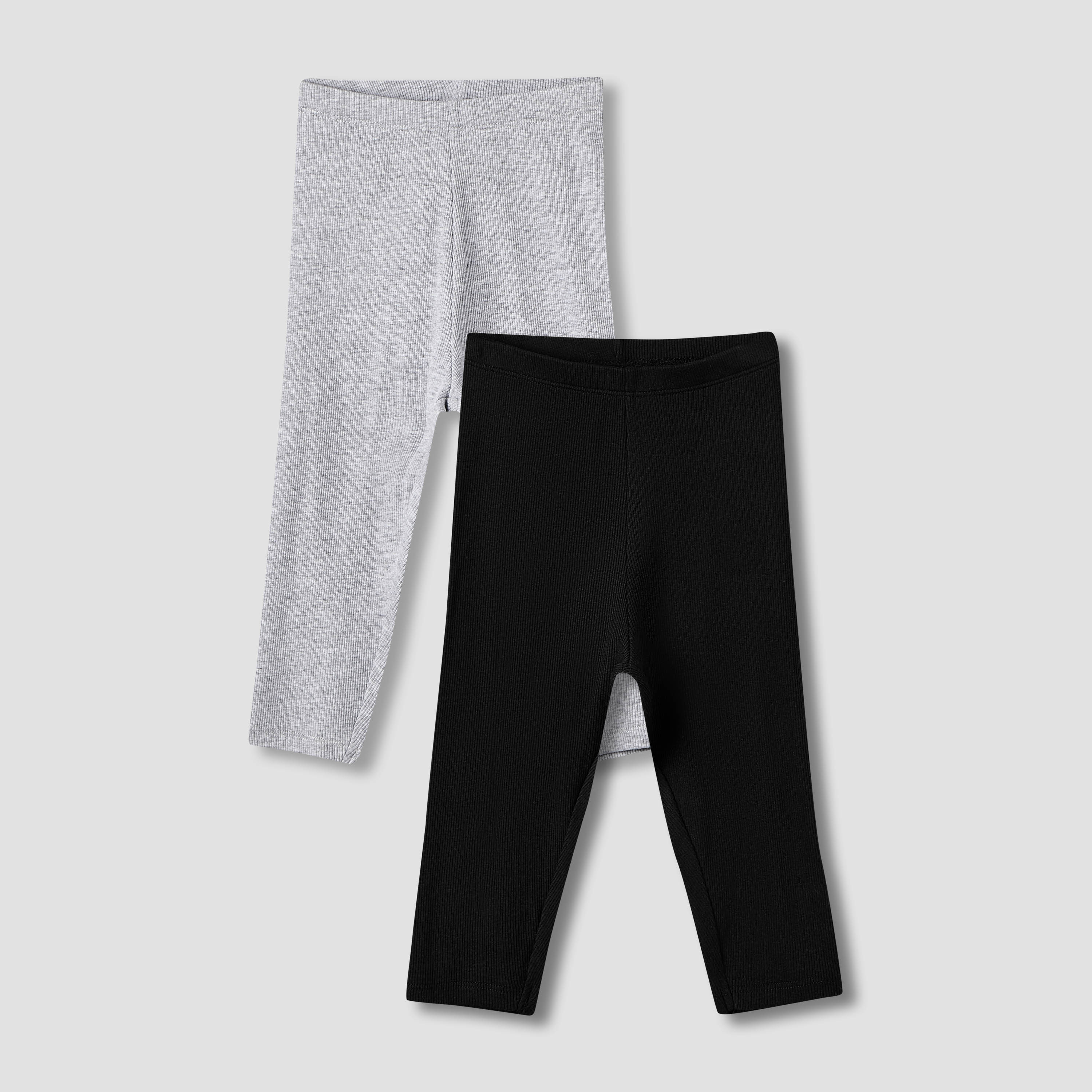 Juniors Solid Leggings with Elasticated Waist - Set of 2-baby-girls-clothing-bottoms-leggings-image-1