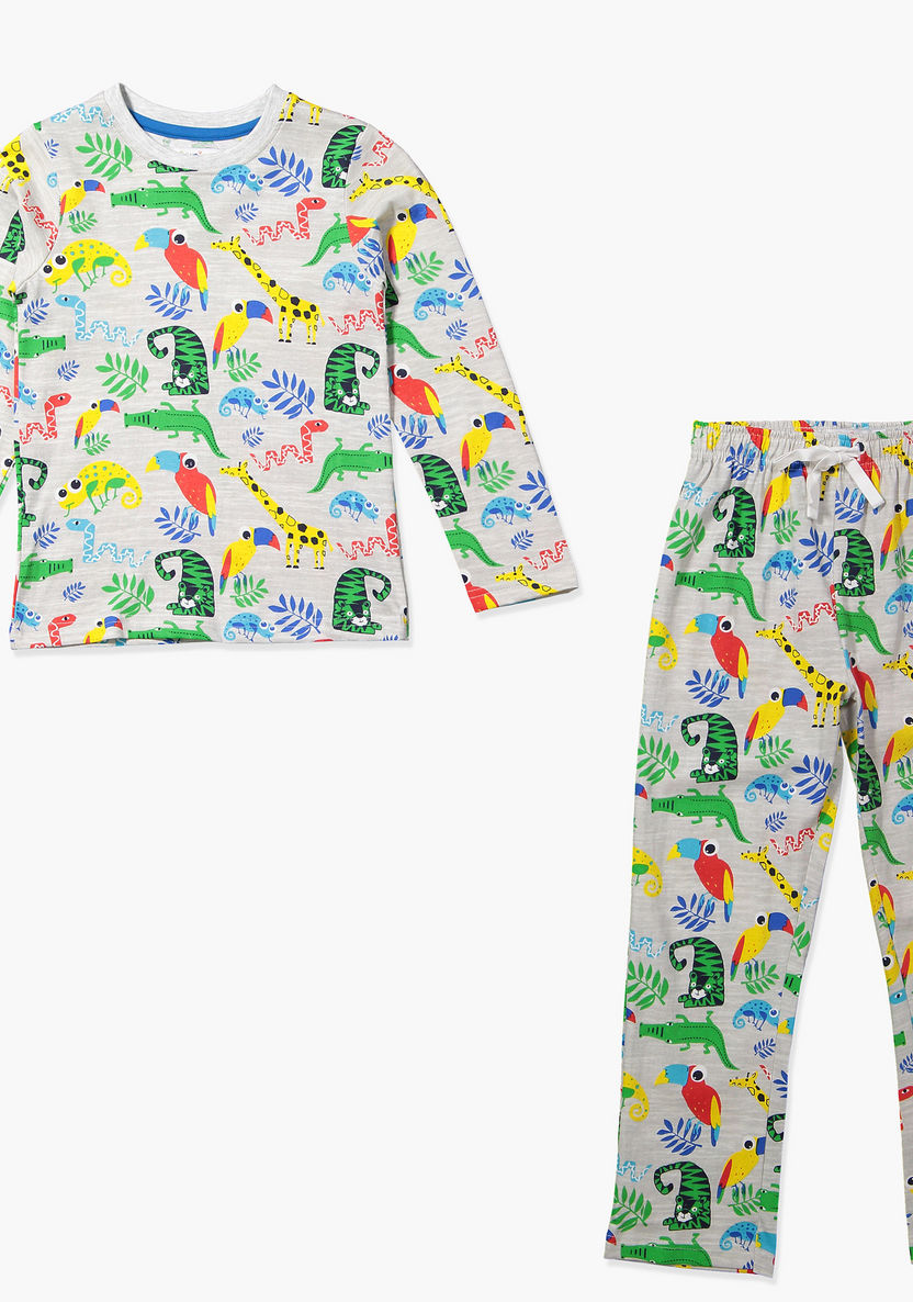 Juniors Printed T-shirt with Pyjamas - Set of 2-Nightwear-image-2