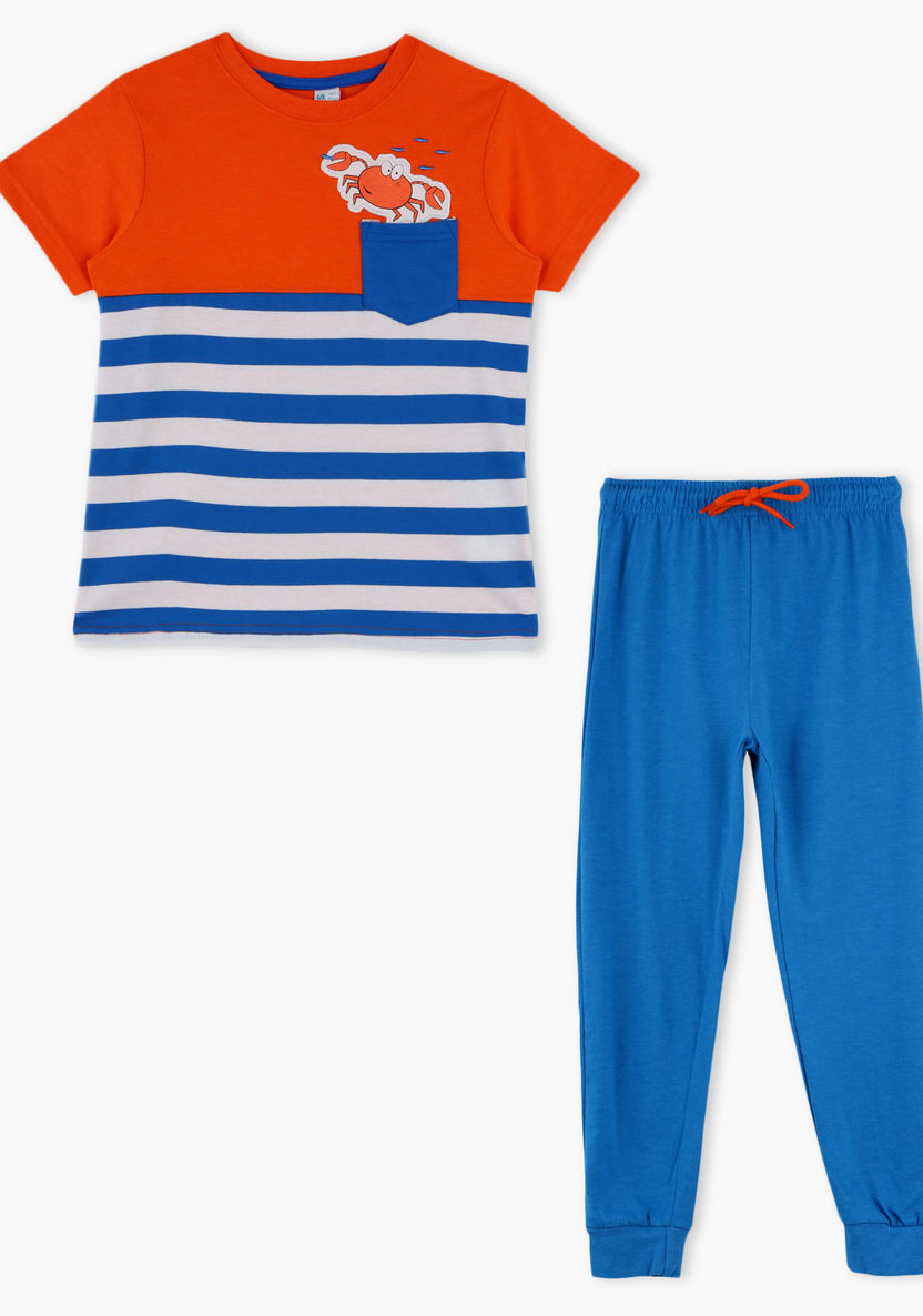 Striped T-shirt and Jog Pants Set-Nightwear-image-0