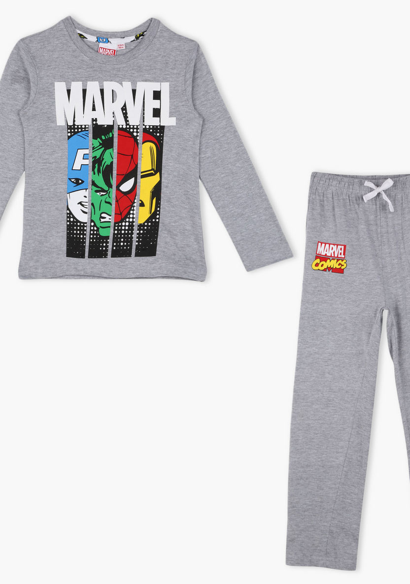 Avengers Print Pyjama and T-shirt - Set of 2-Nightwear-image-2
