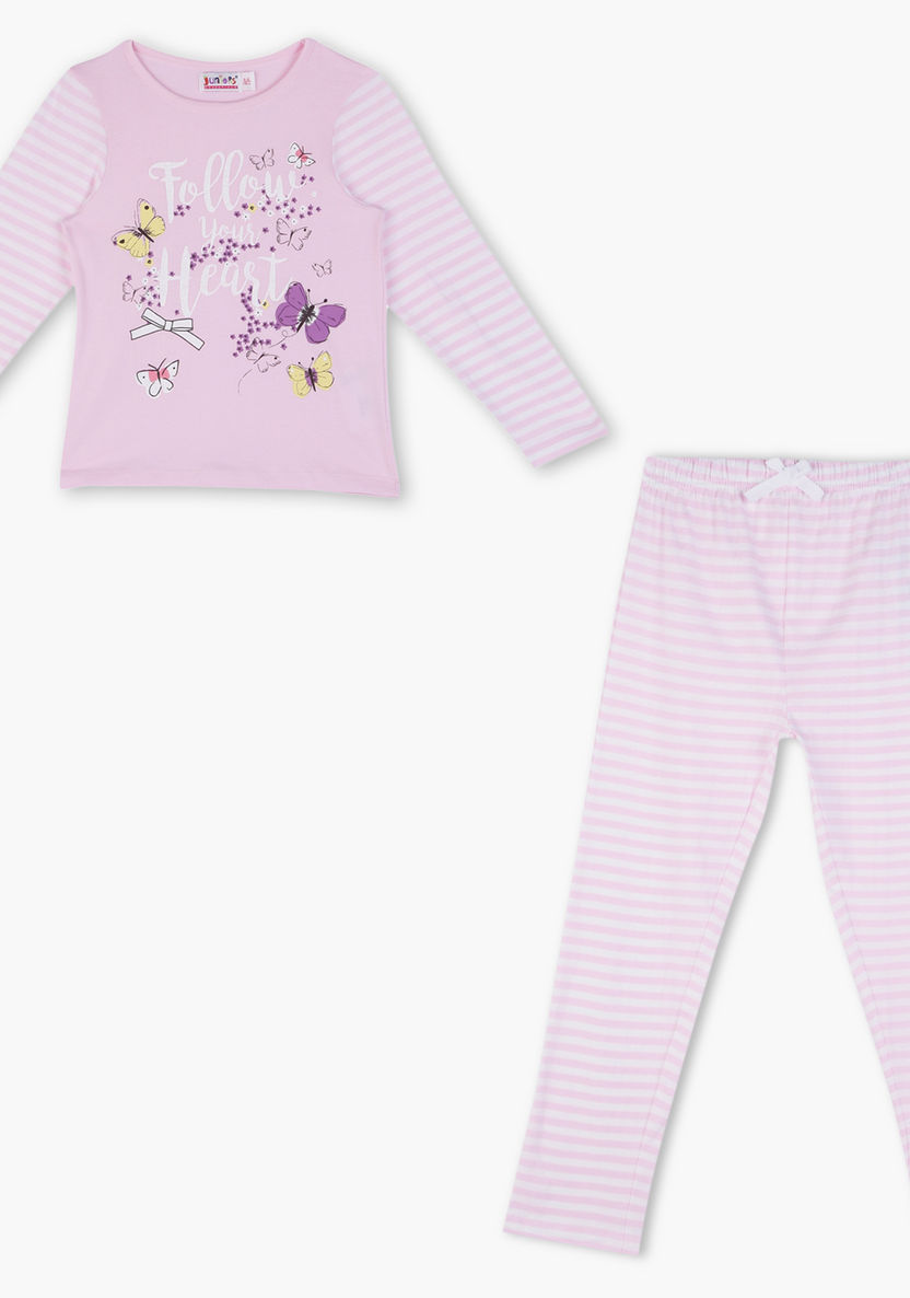 Juniors Printed T-shirt and Pyjama - Set of 2-Nightwear-image-2
