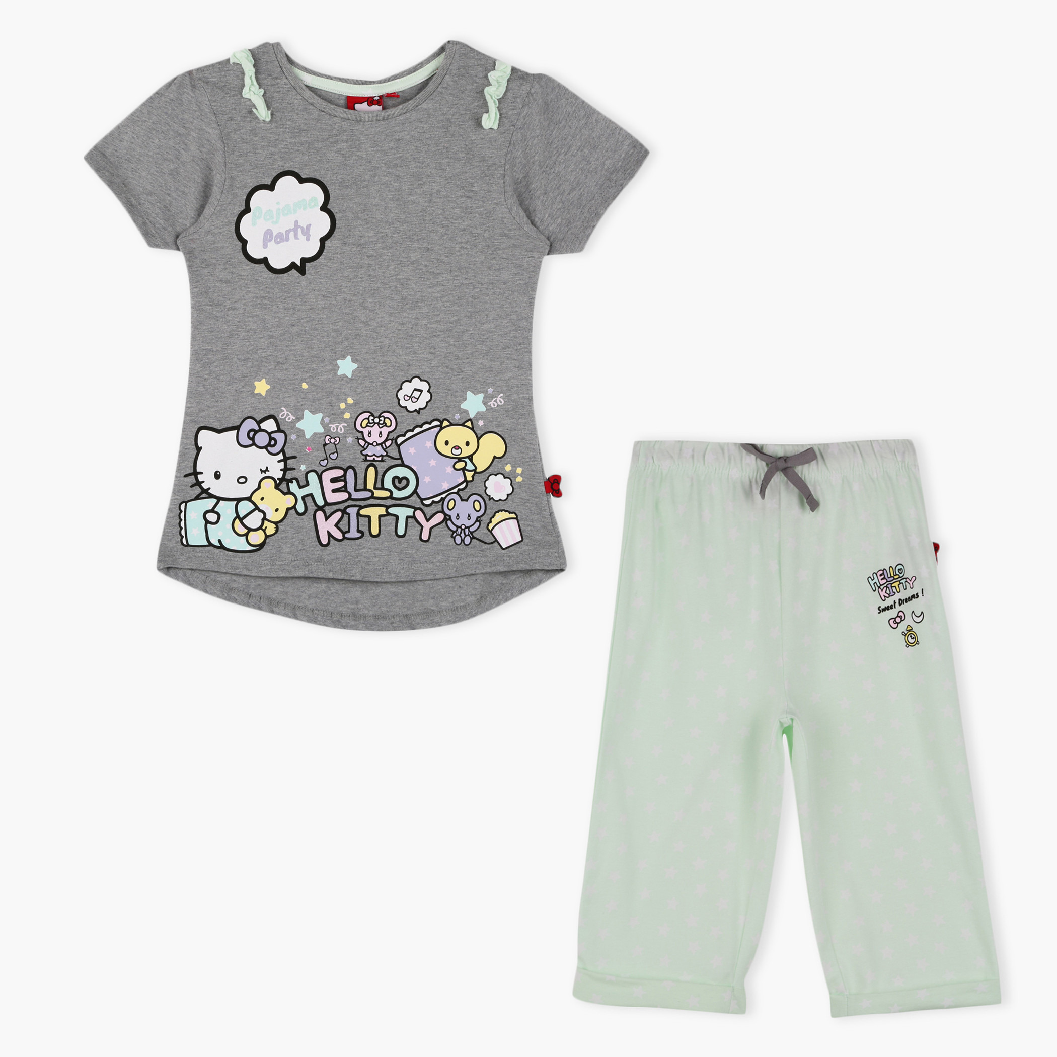 Hello Kitty Printed T-Shirt and Capri Set-girls-clothing-nightwear-image-1
