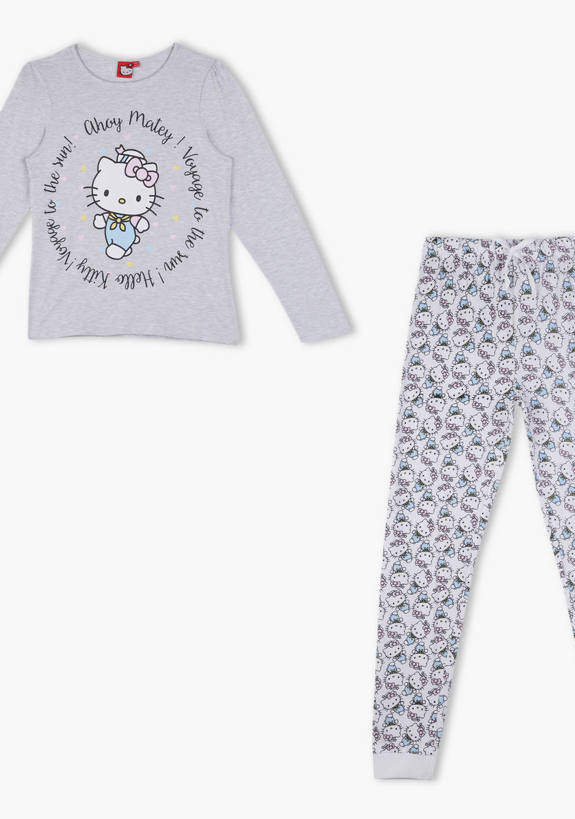 Hello Kitty Printed T-shirt and Jog Pants Set-Nightwear-image-0