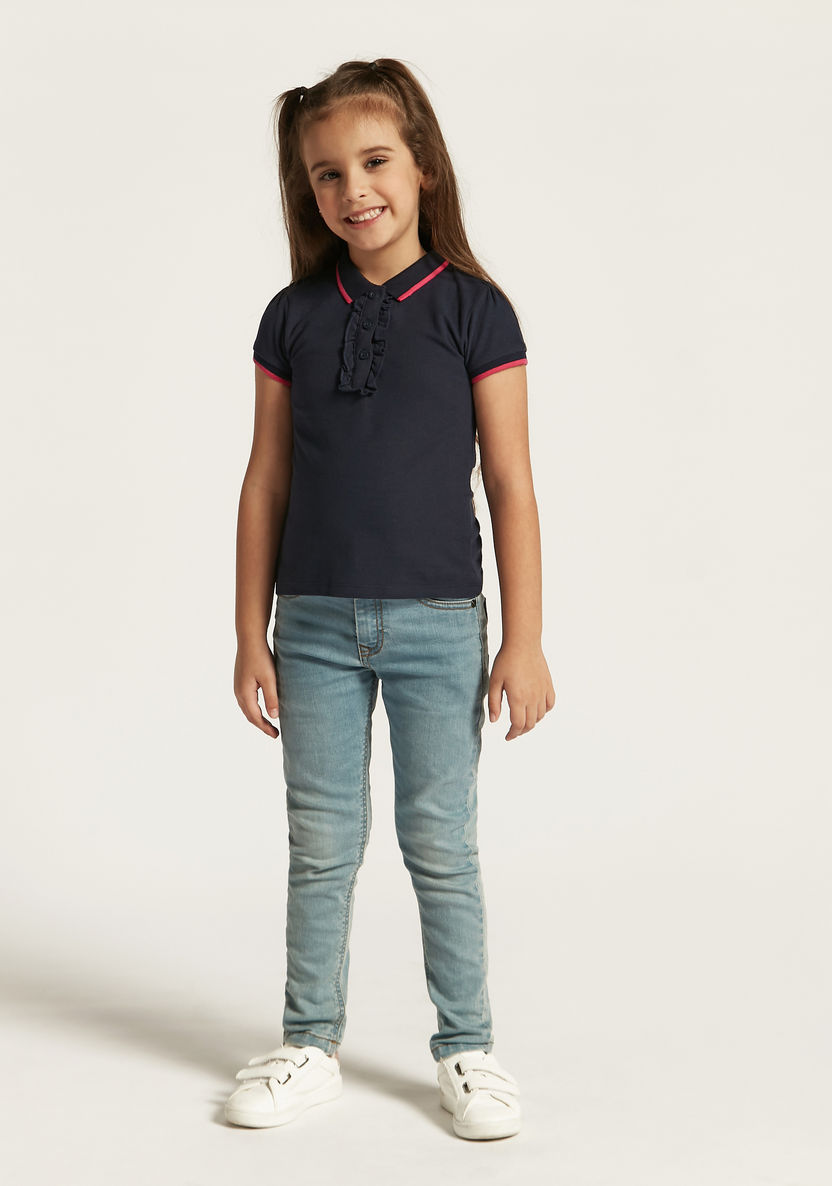 Juniors Ruffle Detail Polo T-shirt with Short Sleeves-T Shirts-image-0
