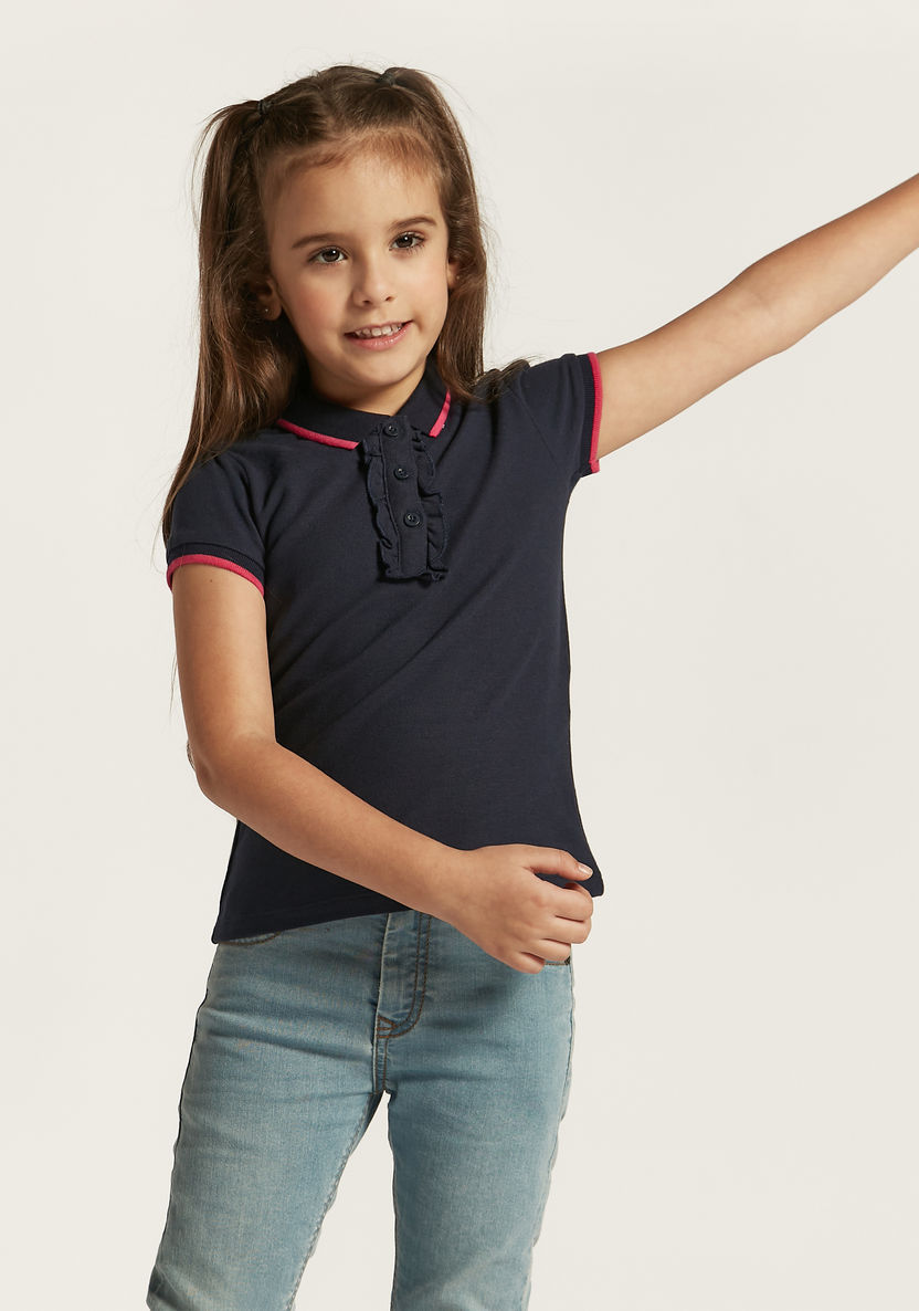 Juniors Ruffle Detail Polo T-shirt with Short Sleeves-T Shirts-image-1