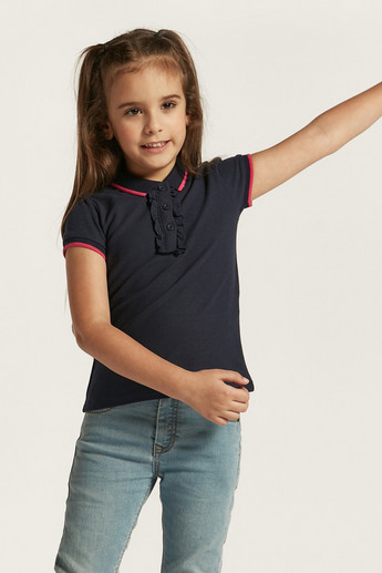 Juniors Ruffle Detail Polo T-shirt with Short Sleeves