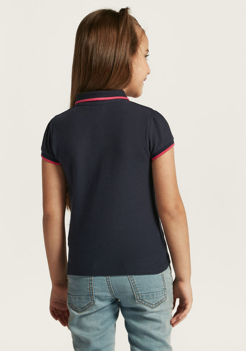 Juniors Ruffle Detail Polo T-shirt with Short Sleeves-T Shirts-image-3