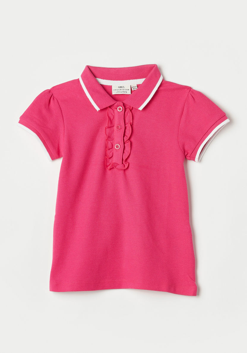 Juniors Ruffle Detail Polo T-shirt with Short Sleeves-T Shirts-image-0