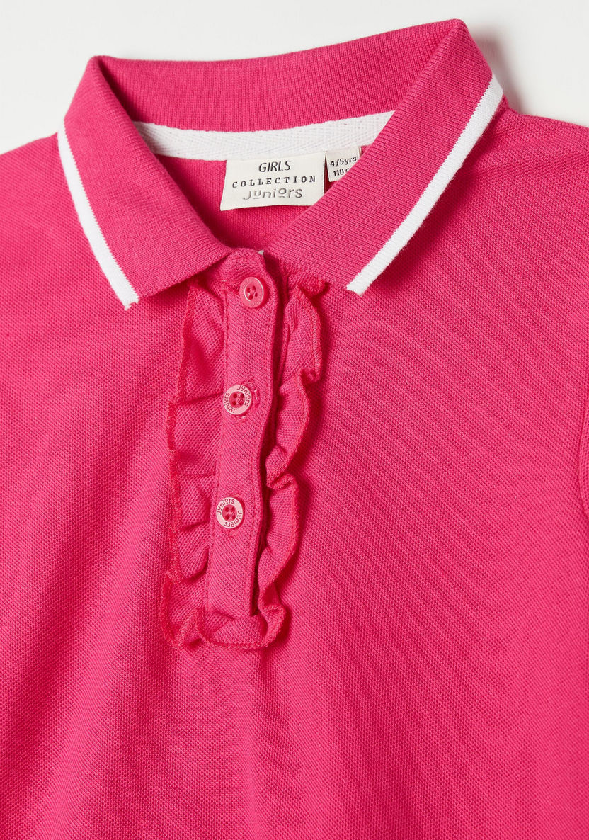 Juniors Ruffle Detail Polo T-shirt with Short Sleeves-T Shirts-image-1