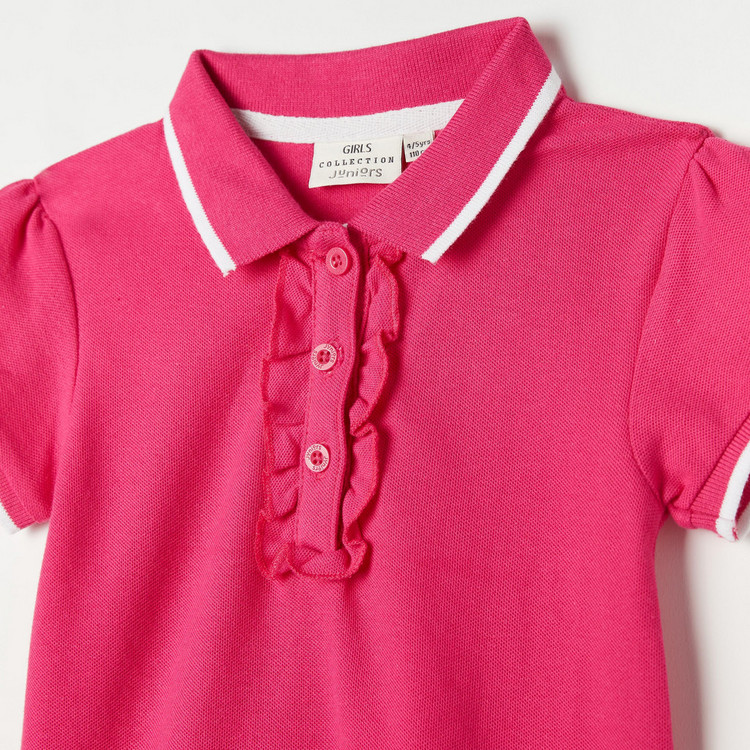 Juniors Ruffle Detail Polo T-shirt with Short Sleeves