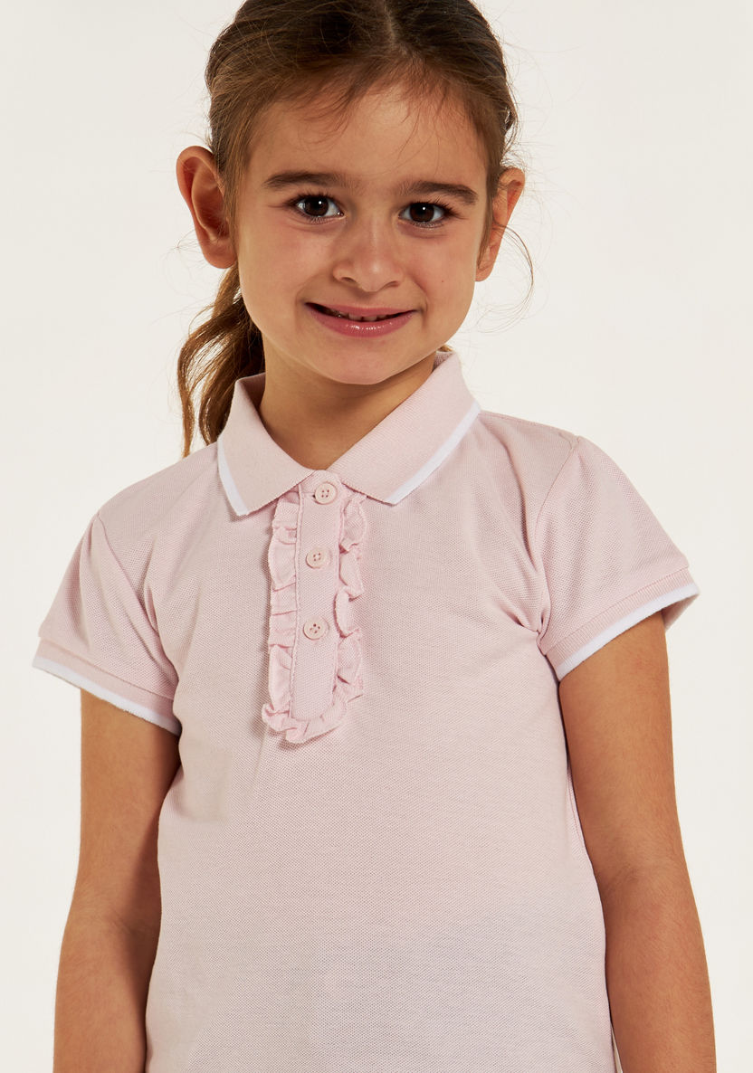 Juniors Ruffle Detail Polo T-shirt with Short Sleeves-T Shirts-image-2