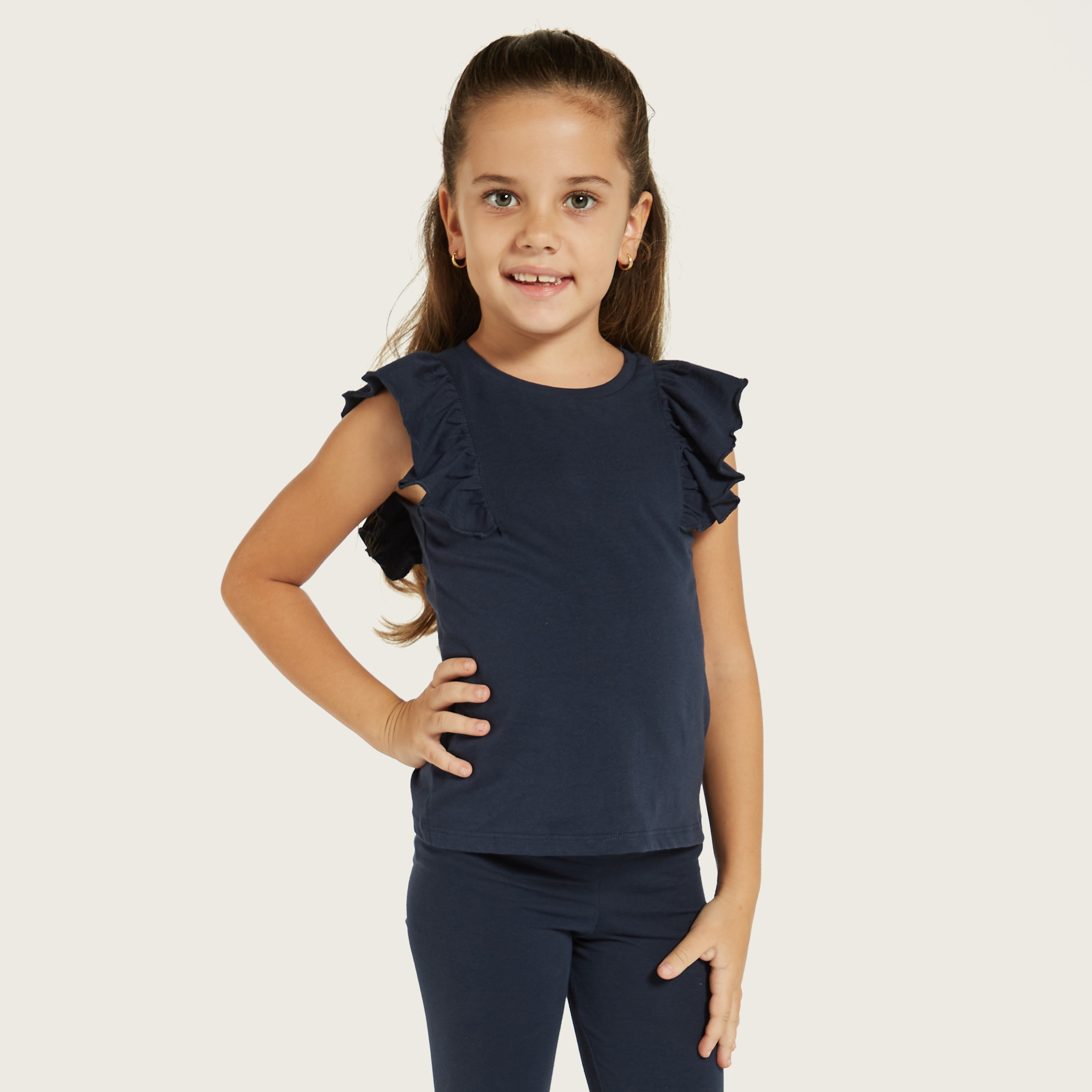 بلوزات سادة بأكمام مكشكشة من جونيورز - طقم من قطعتين-girls-clothing-tshirts-image-2