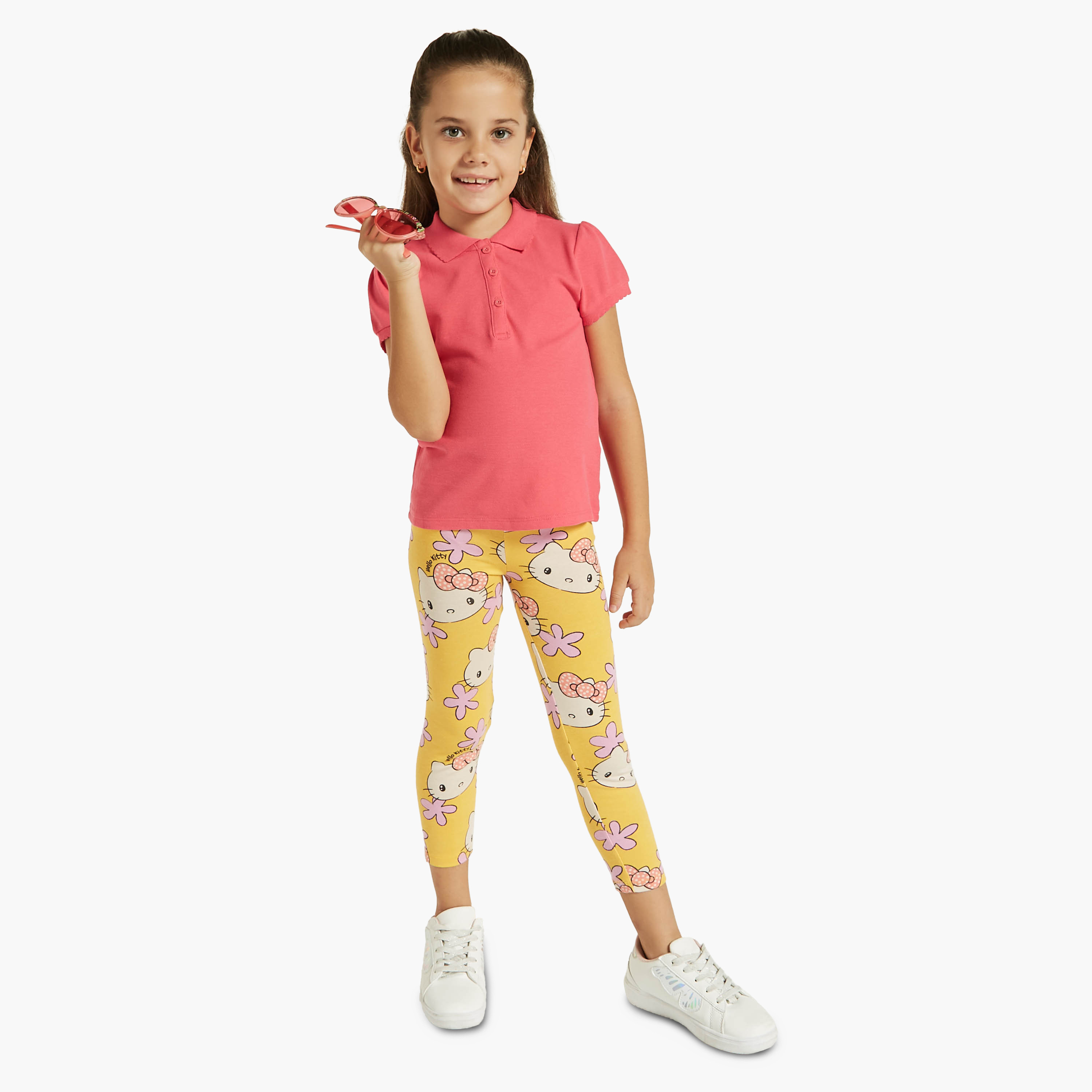 تيشيرت بولو سادة بأكمام قصيرة وأزرار إغلاق من جونيورز-girls-clothing-tshirts-image-2