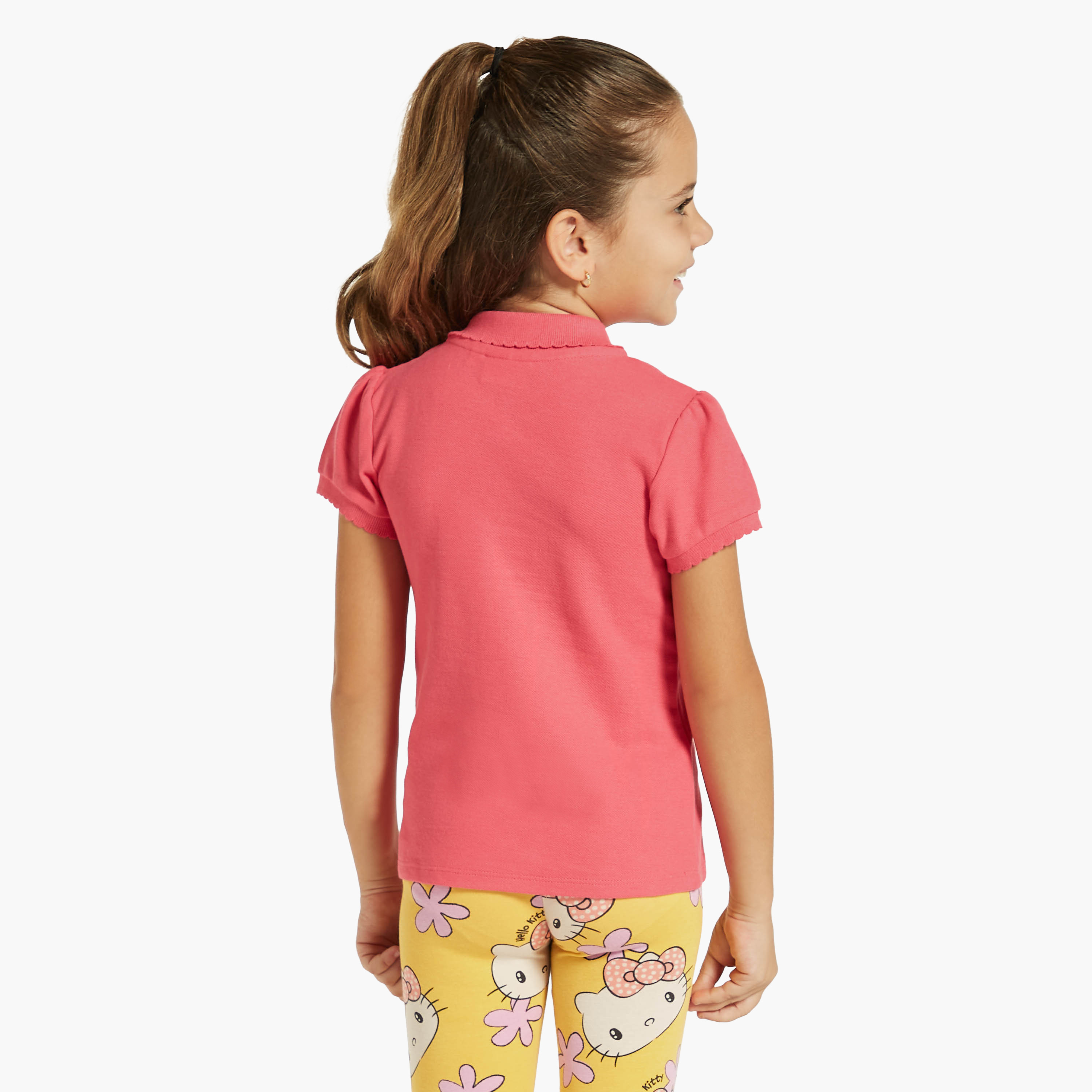 تيشيرت بولو سادة بأكمام قصيرة وأزرار إغلاق من جونيورز-girls-clothing-tshirts-image-4